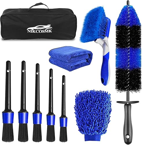 NIKCOSMK 10 cepillos para ruedas y neumáticos, cepillo de rueda de automóvil, cepillo limpiador de llantas de 17 pulgadas de largo, 5 cepillos de