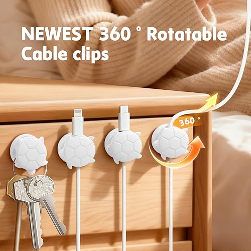 Miniatura 3 de Paquete de 8 clips giratorios para cables, organizador de cables, soporte de cable de resorte para mesita de noche, soportes de cables para cables