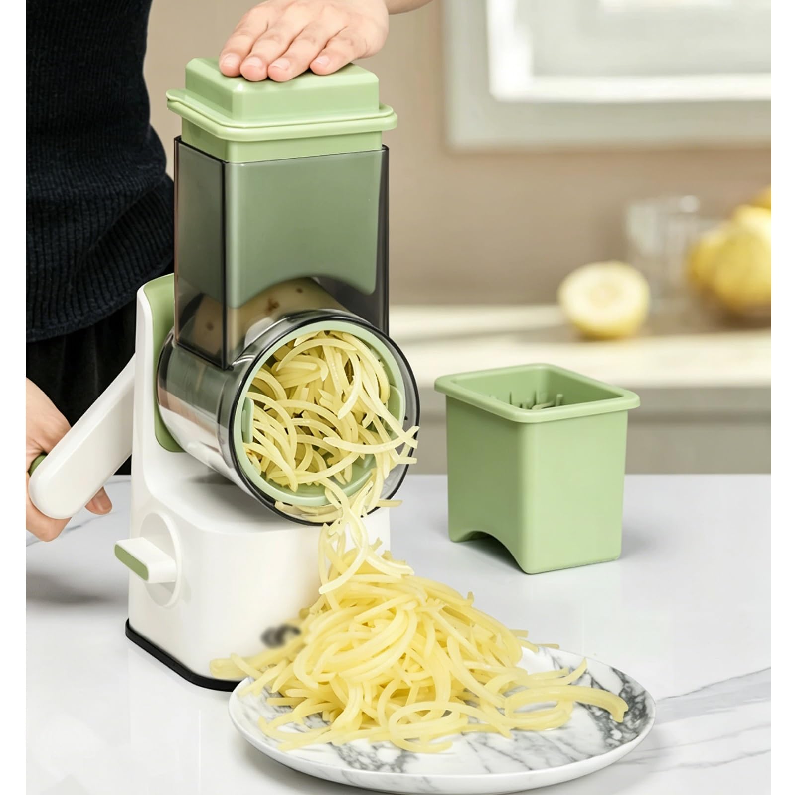 Multifuncional Cortador de Verdura Manual, Mandolina de Cocina Profesional, con 3 Cuchillas Intercambiables, Mango Redondeado, para Rallar Queso, Verduras