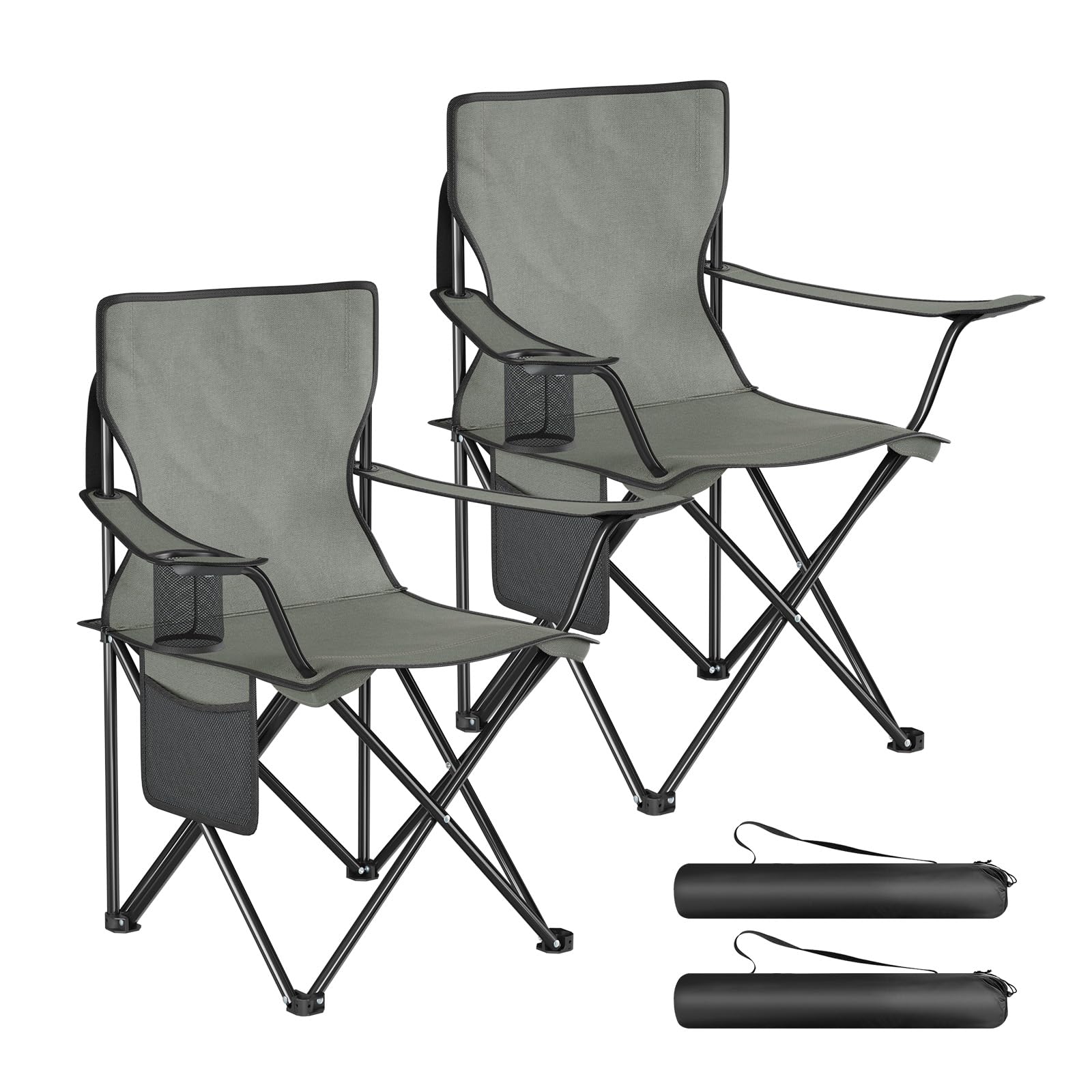 WOLTU Lot de 2 Chaises de Camping, Chaises Pliables Portables avec Porte-gobelet et Poche Latérale, Charge 120 kg, pour Camping, Pêche, Pique-Nique, Plage,Gris Foncé