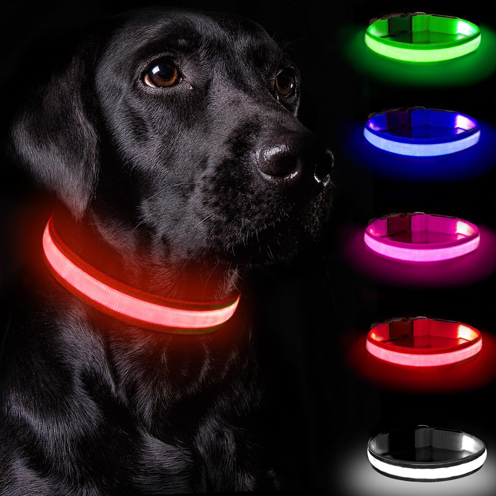 Nepfaivy Collare Luminoso per Cani Ricaricabile - Collare per Cani a Led con Lunghezza Regolabile, 3 Modalità di Illuminazione per la Sicurezza Notturna, Rosso