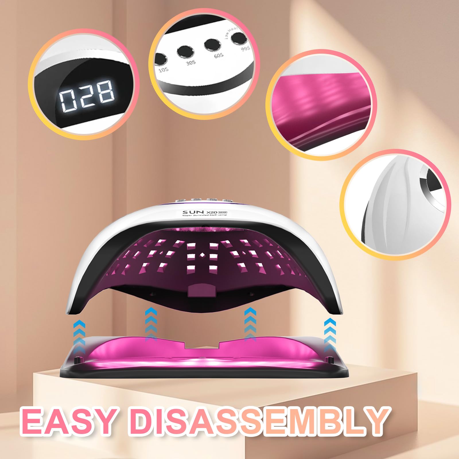 Lampada per unghie UV LED da 320 W, lampada professionale per unghie in gel con 72 perline, lampada UV per unghie con 4 impostazioni timer, asciugatrice LED per unghie in gel con sensore automatico