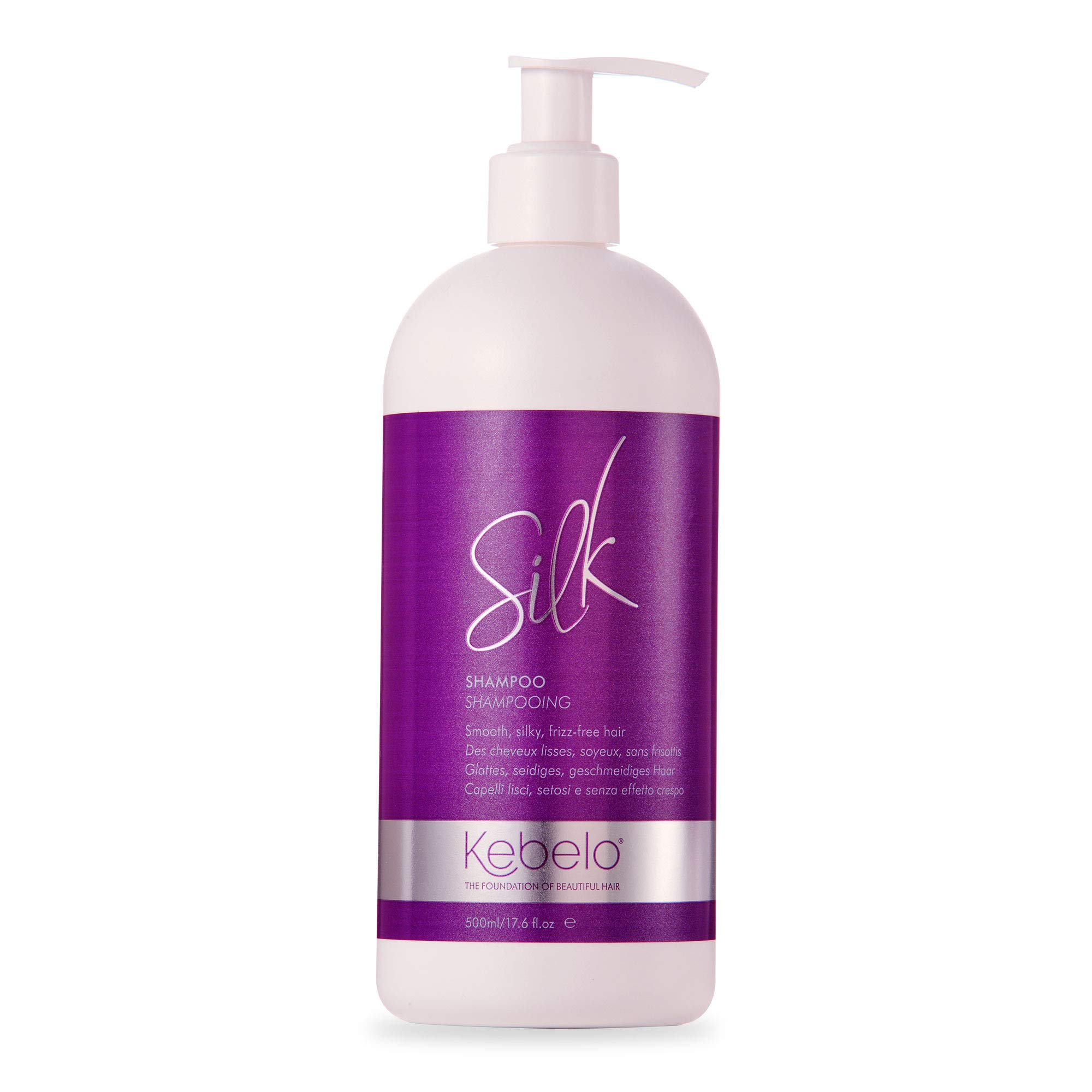 Kebelo Silk Anti-Frizz Shampoo for All Hair Types, Sulfate and Paraben-Free with Argan, Quinoa, Keratin, and Jojoba, 500 ml