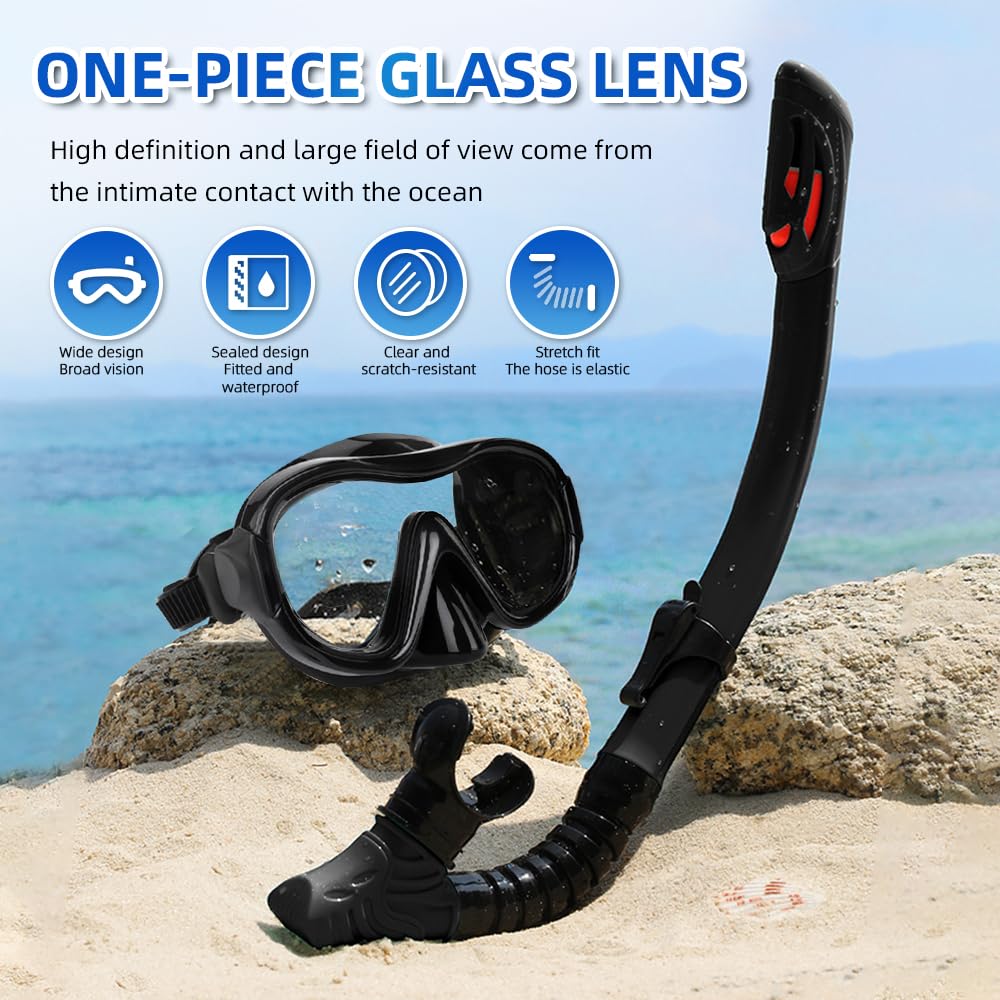 Set professionale per snorkeling a secco, in silicone, 3D, tridimensionale, panoramica a 180°, maschera subacquea grandangolare a 180°, adatta per immersioni, nuoto e viaggi