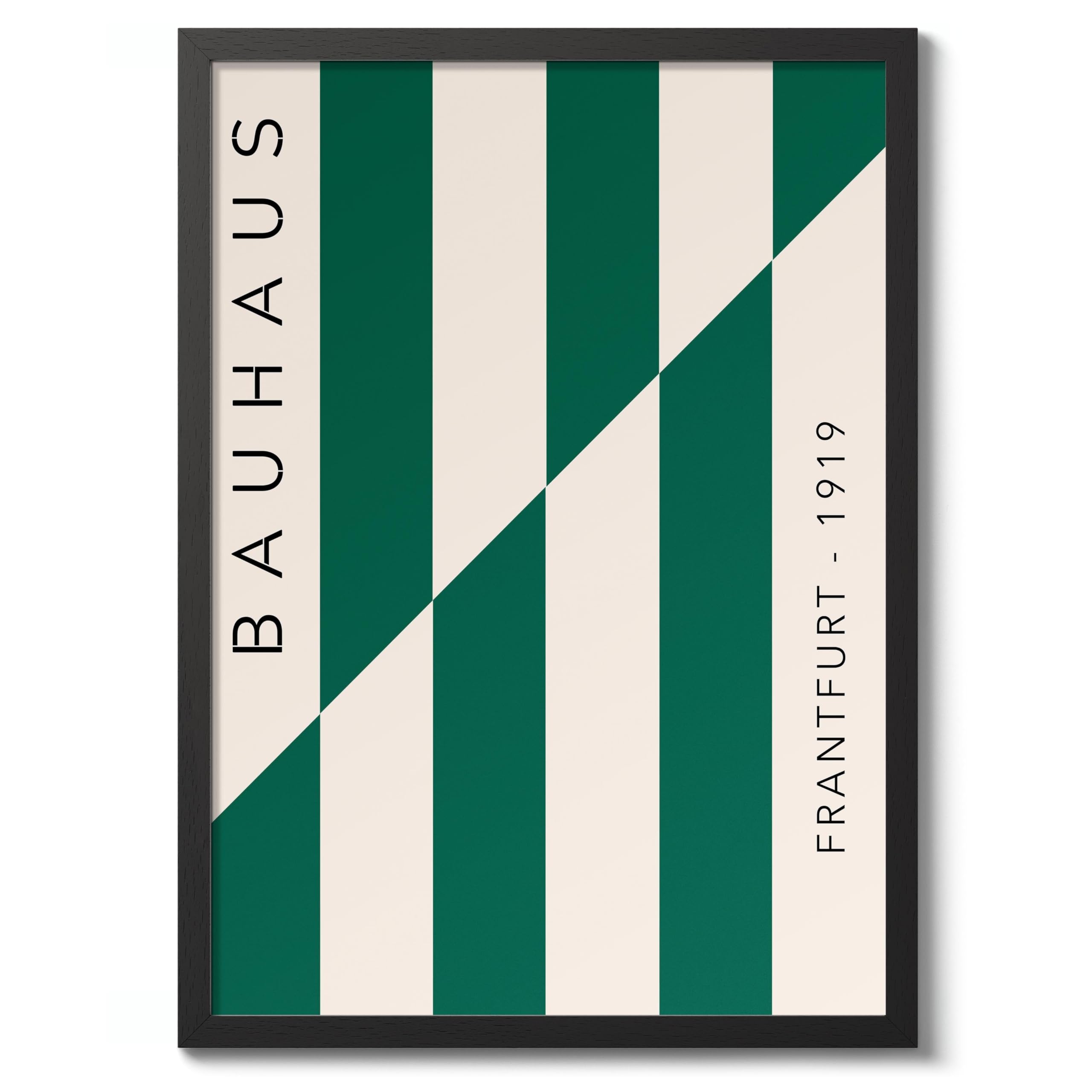 Green Stripes Bauhaus Poster Mid Century Modern Wall Decor Print, Abstract Geometric Wall Art Boho Abstract Artwork Architecture, Archival Matte, A2 (Black Frame) - 59.4x42cm โ image 1