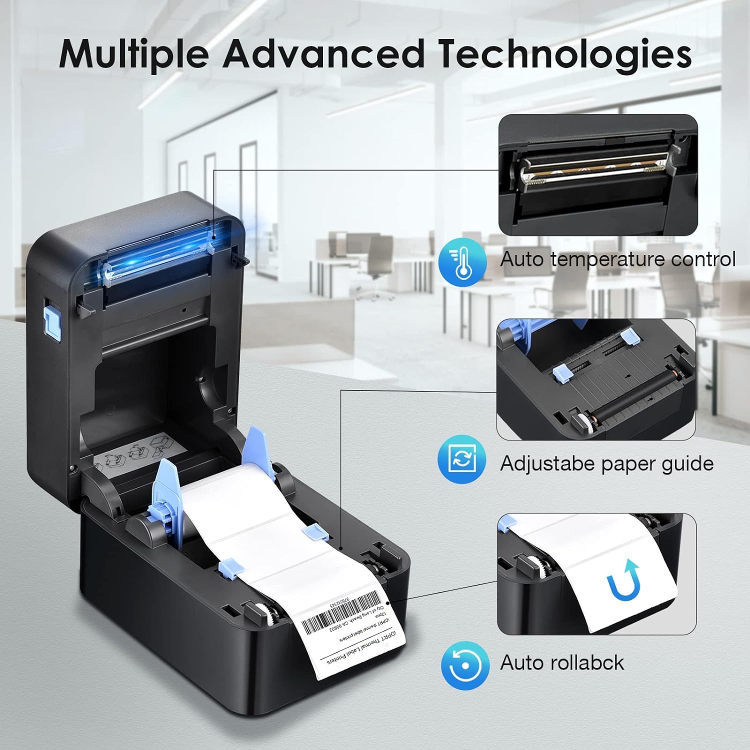 iDPRT Etiquetadora, impresora térmica de códigos de barras sin consumibles, conexión Bluetooth y USB, velocidad de 140 piezas/min, aplicación personalizable, soporta varios tamaños de 1 a 3.15