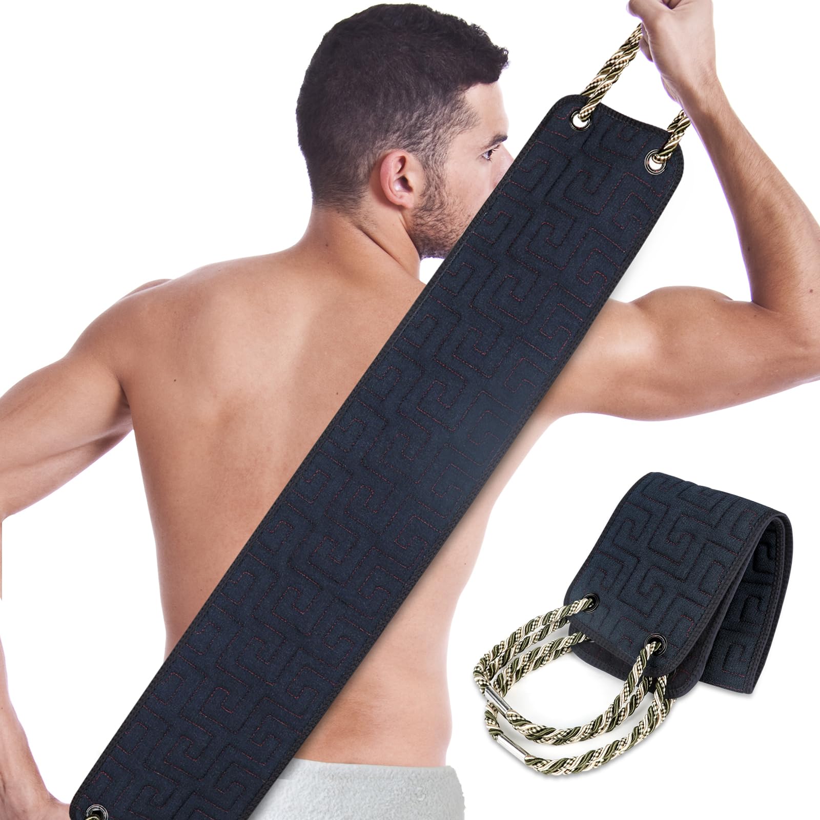 dodiff Exfoliating Back Scrubber for Shower, Double-Sided Widened Back Scrub Washcloth with Handles for Use in Shower, 39 Inches Body Exfoliator Bath