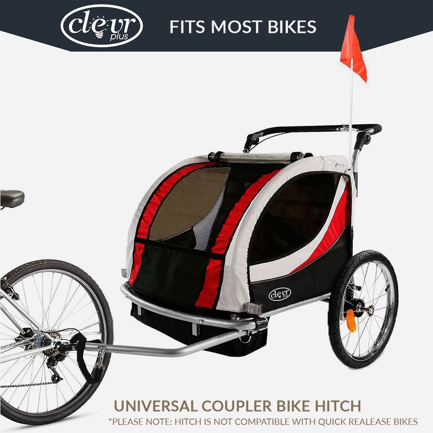ClevrPlus Deluxe 3 en 1 doble 2 asientos bicicleta remolque Jogger cochecito para niños | plegable con rueda delantera pivotante, rojo