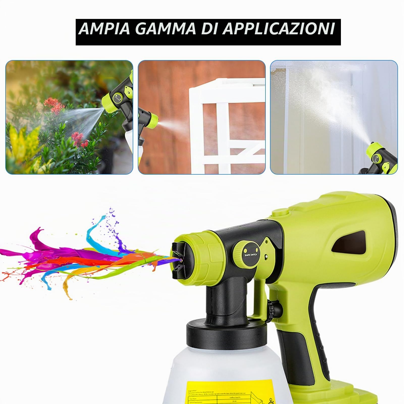 Shkalacar Sostituzione dello Spruzzatore Vernice Senza Fili, Batteria Max 20 V RYOBI con Contenitore 1000 ml Interni ed Esterni Casa/Mobili/Armadi/Pareti/Recinzione/Soffitto (Batteria Non Inclusa)