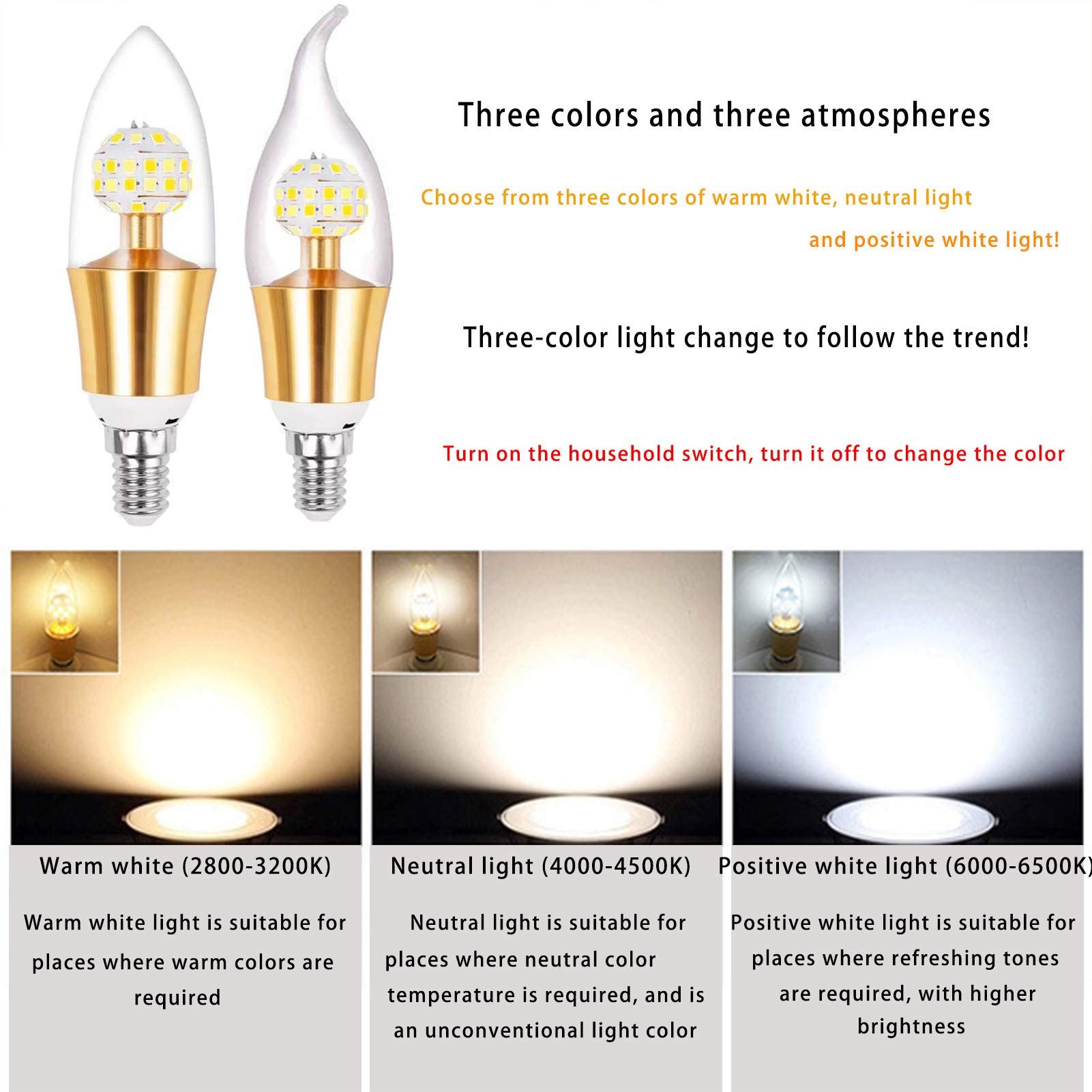 Ampoules bougie LED E14 12 W 600 lm, type pointe flamme incurvée, ampoule chandelier équivalente à des ampoules à incandescence 100 W, petites ampoules bougie à vis Edison à intensité variable en tr