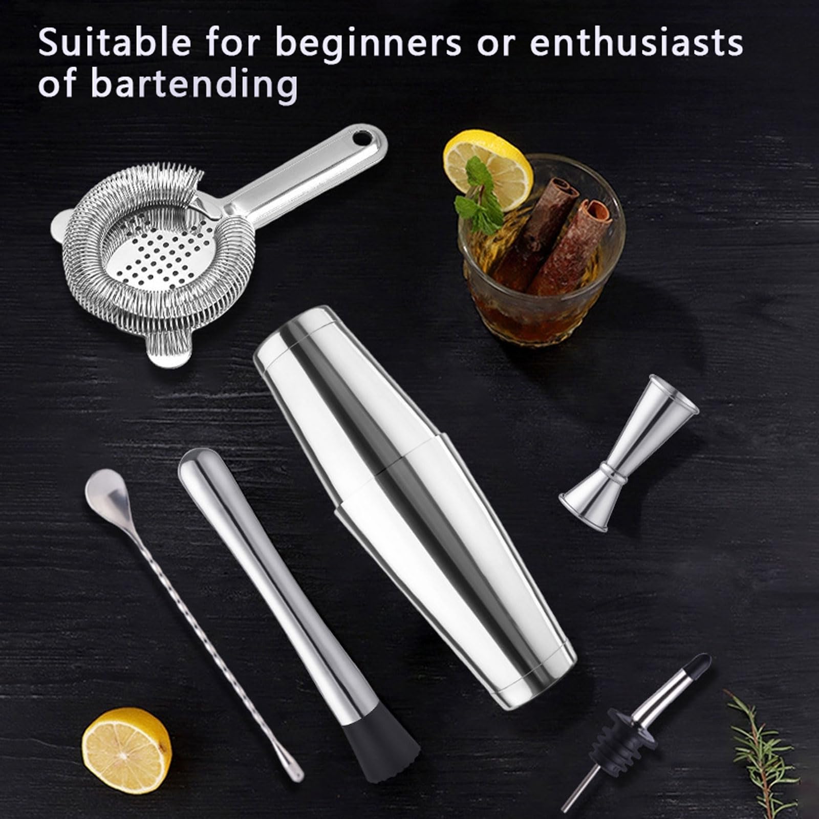 Coctelera para Cócteles Kit 10 piezas Coctelera de Acero Inoxidable Con Soporte Profesional Barman Herramientas con Mortero de Cóctel Accesorios Profesional para Mezclar Bebidas,Barra,hogar