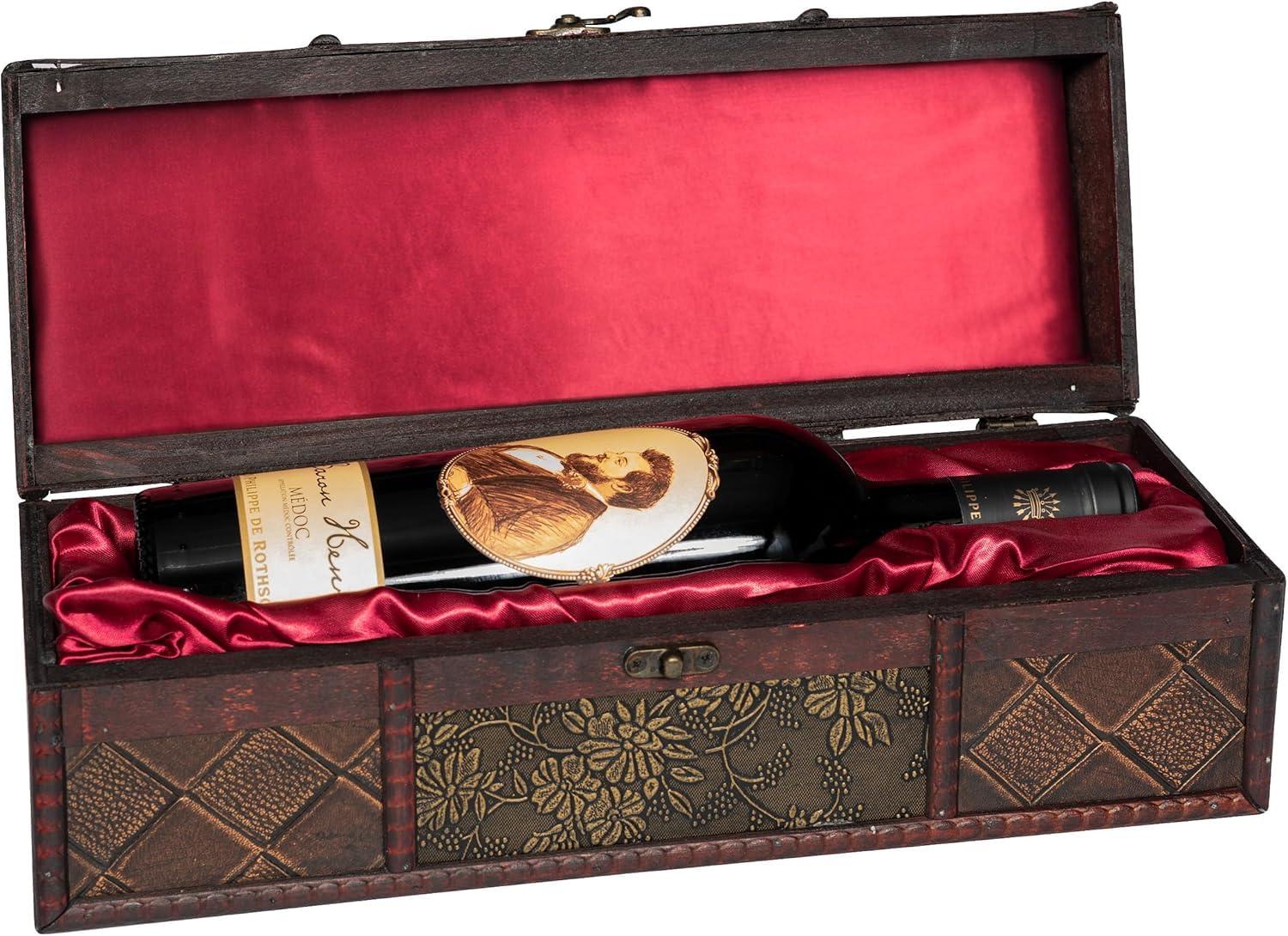 Das perfekte Weingeschenk: Baron Philippe de Rothschild 'Baron Henri' A.O.C. Medoc (0.75 l) in edler Vintage-Holzbox-, Bordeaux in Holzkiste aus Frankreich für Kenner und Experten