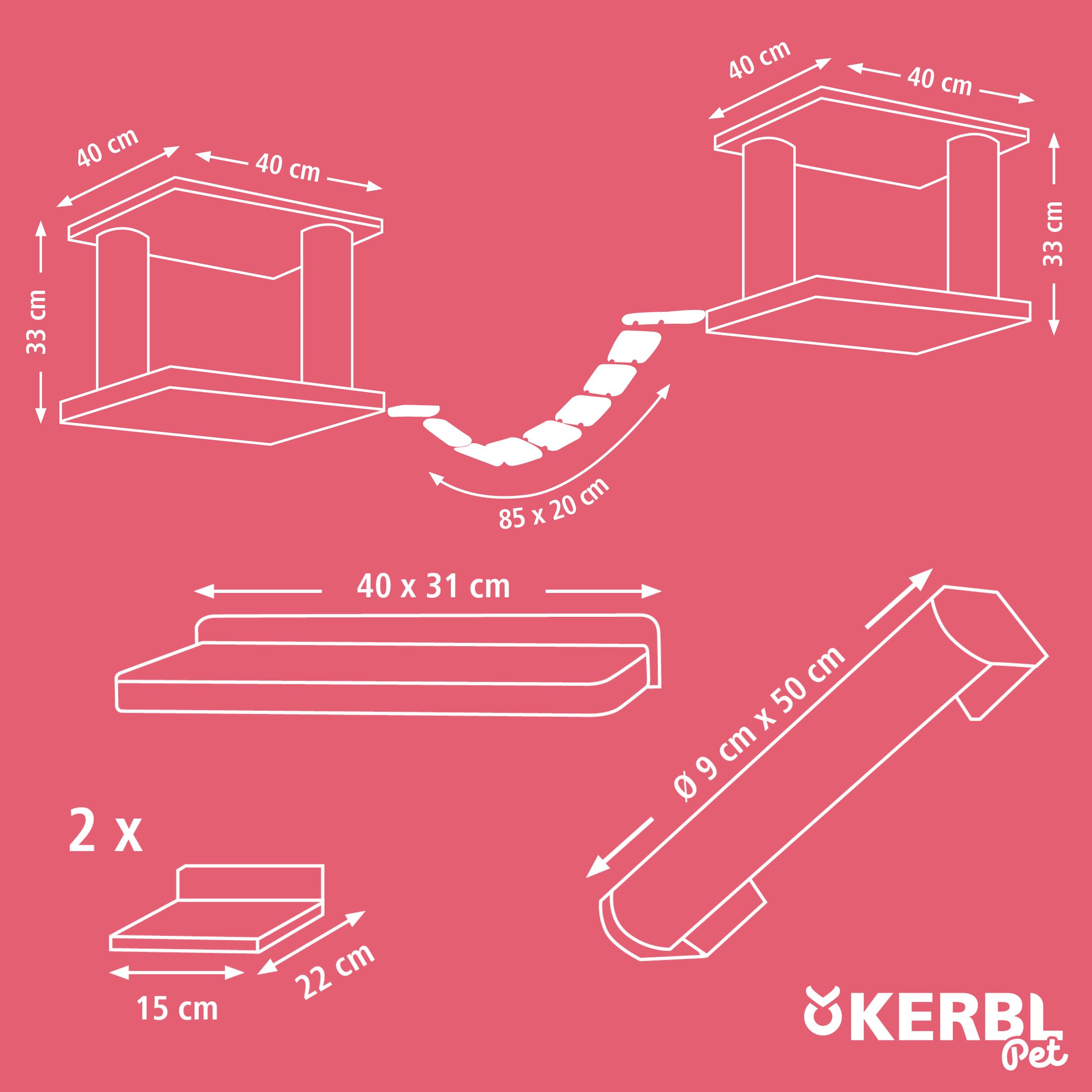 Kerbl Pet Katzenspielplatz Top XL | Natur/Weiß, Kletterwand aus Holz, Sisal und Polyester, bis 5 kg belastbar, für Wand- und Deckenmontage