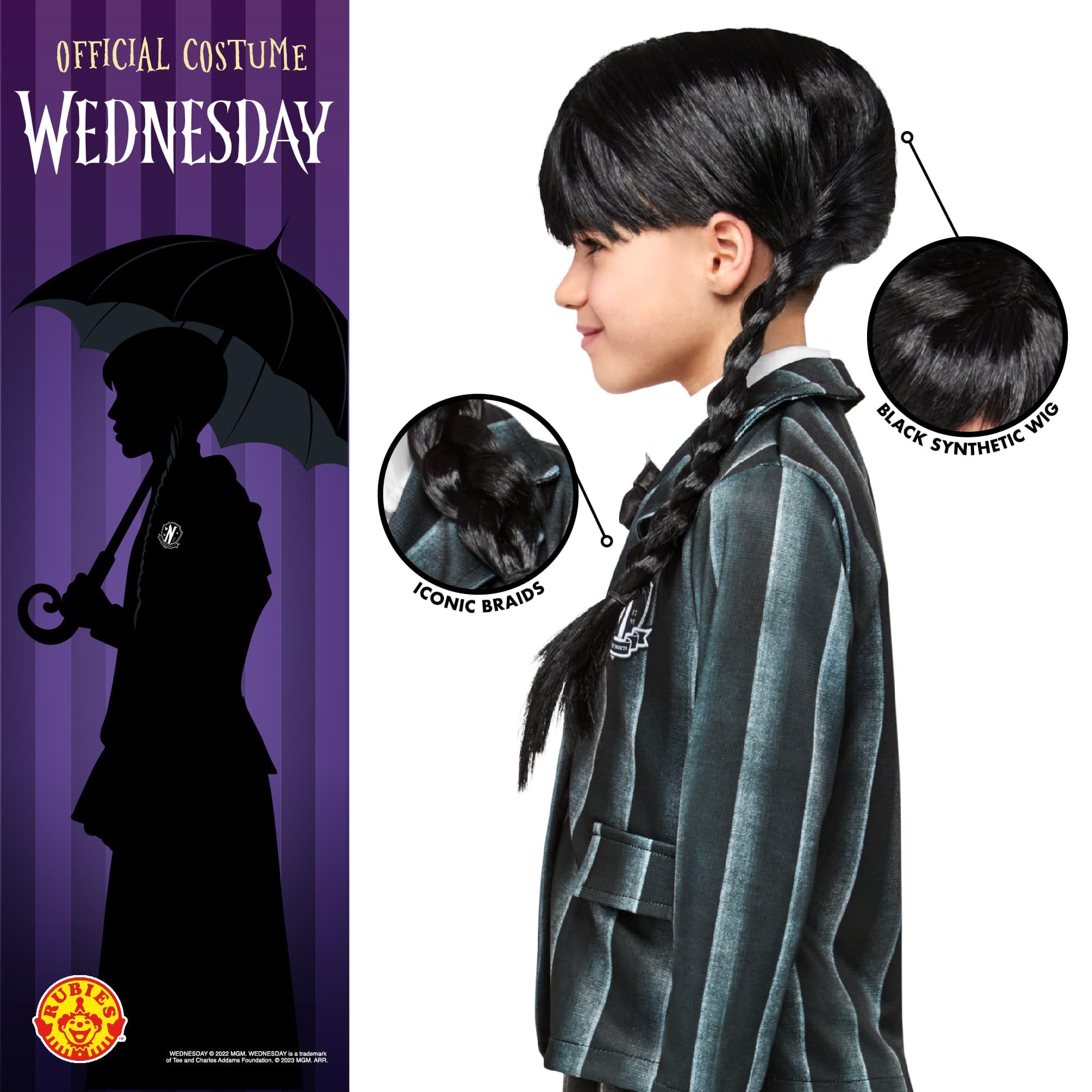 Déguisement Halloween Soirée Ciao 31431 Wednesday Addas Wig, Black Perruque Cosplay Halloween Déguisement Halloween Soirée Ciao 31431 Wednesday Addas Wig, Black Perruque Cosplay Halloween