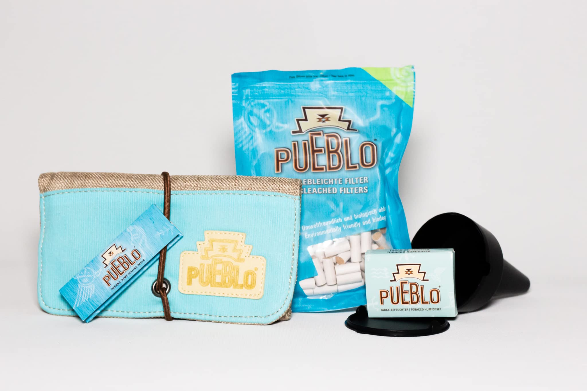 pueblo organic tobacco Pueblo Burlap Bag - Rotating Bag + Hydrostine + Filters + Unbleached Paper  Pouch - Turquoise - Brown, Turquoise