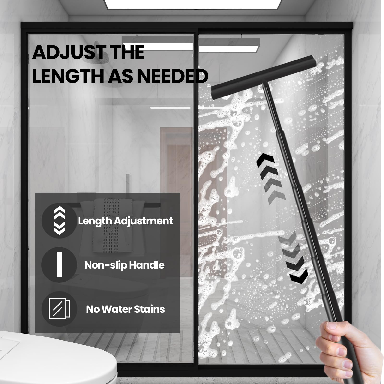 Tergivetro per Doccia, Tergivetro da Bagno, Retrattile 25-95cm Tergicristallo per Doccia, Tergicristallo Doccia Nero per Finestre,Specchi,Bagno Pulire Superfici Lisce