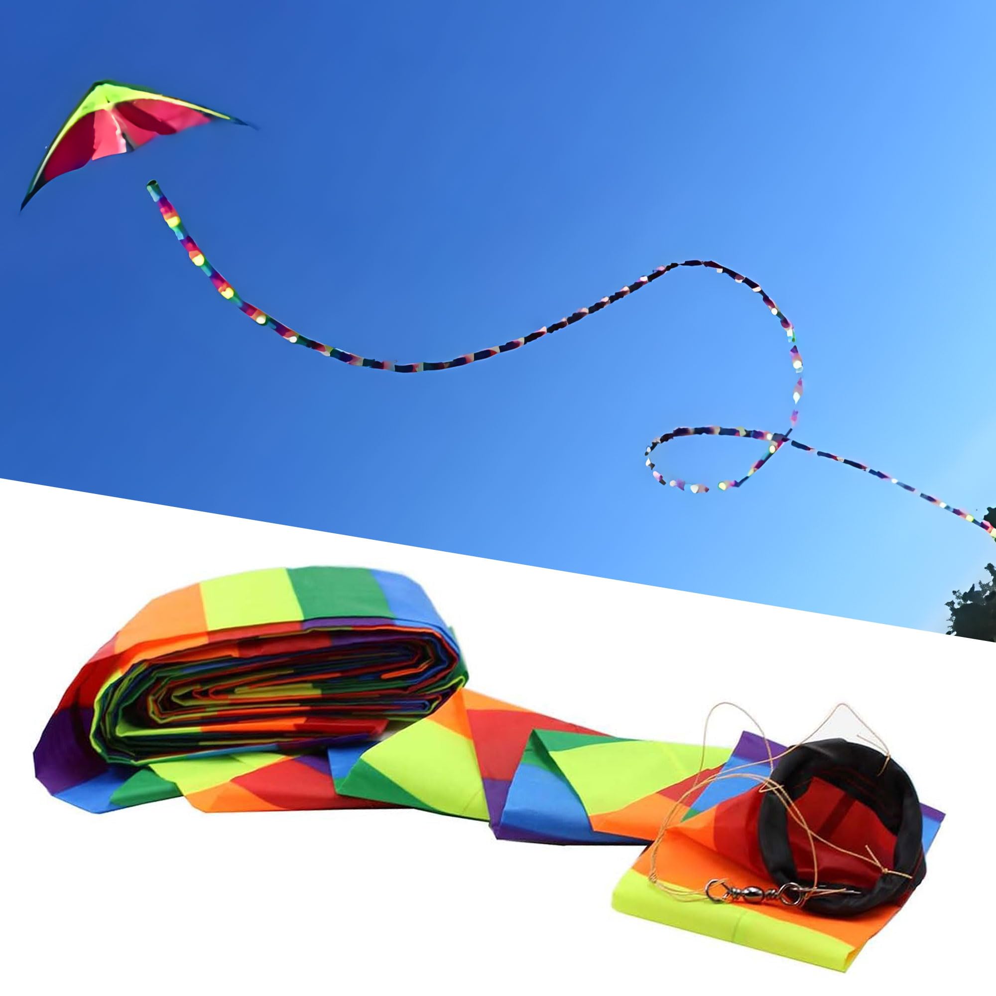 C COMCROSFLY Rainbow Kite Tube Tail Outdoor Windsock with Connector, 65-Feet Kite Tail