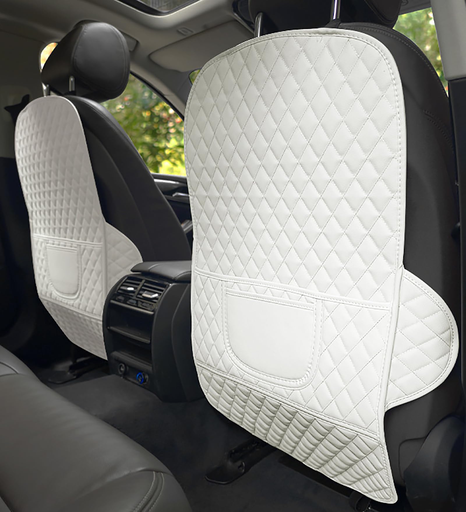2 szt. Fotelik samochodowy Anti Football Poduszka do C4/C4 Aircross/C4 Cactus/C4 Picasso, Anti Dirty Kick Pad Seat Protector Tylne Akcesoria z etui, L-White