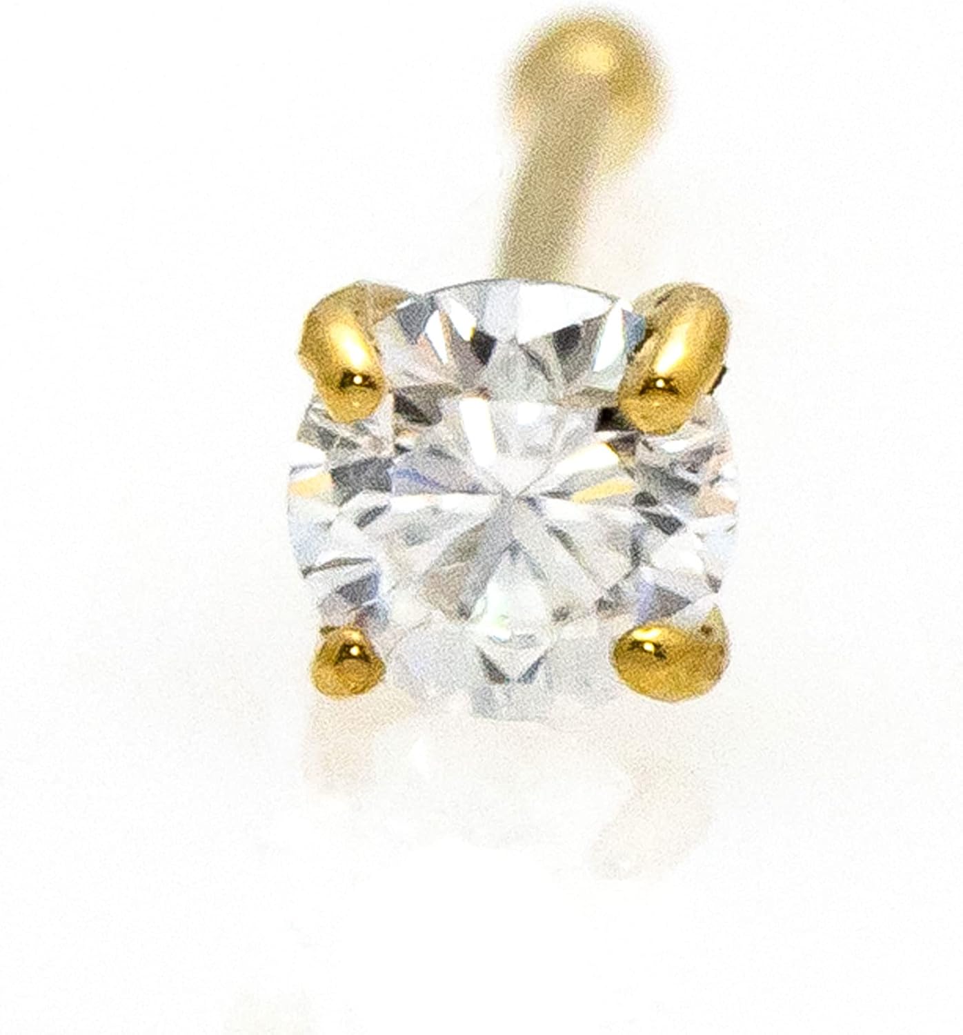 Solid 14Kt Gold Moissanite Stud Nose Ring - 22G Nose Bone Stud - Ball End Nose Ring - April Birthstone Nose Stud
