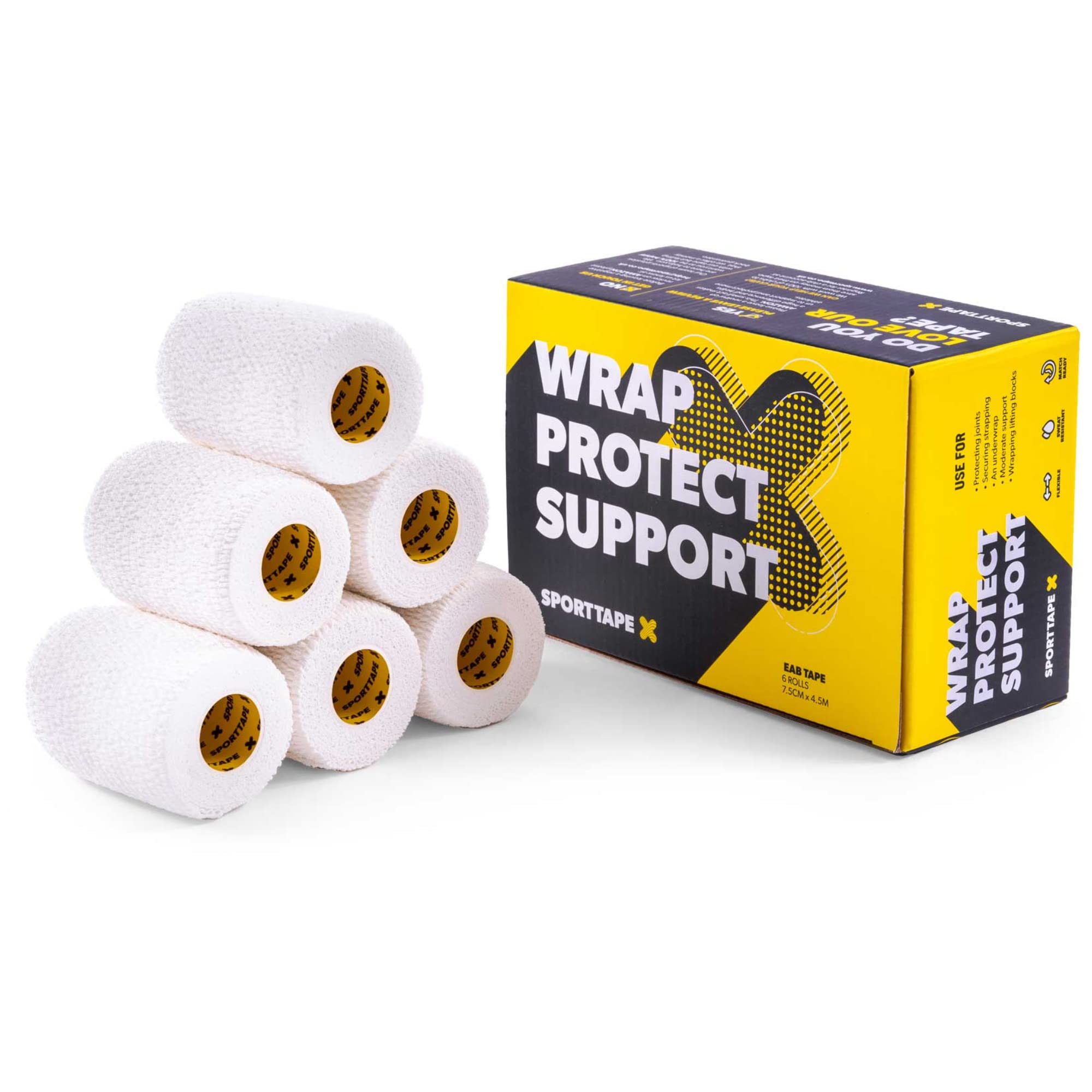 Buy 6 Rolls SPORTTAPE EAB Tape 7.5cm x 4.5m White Tearable