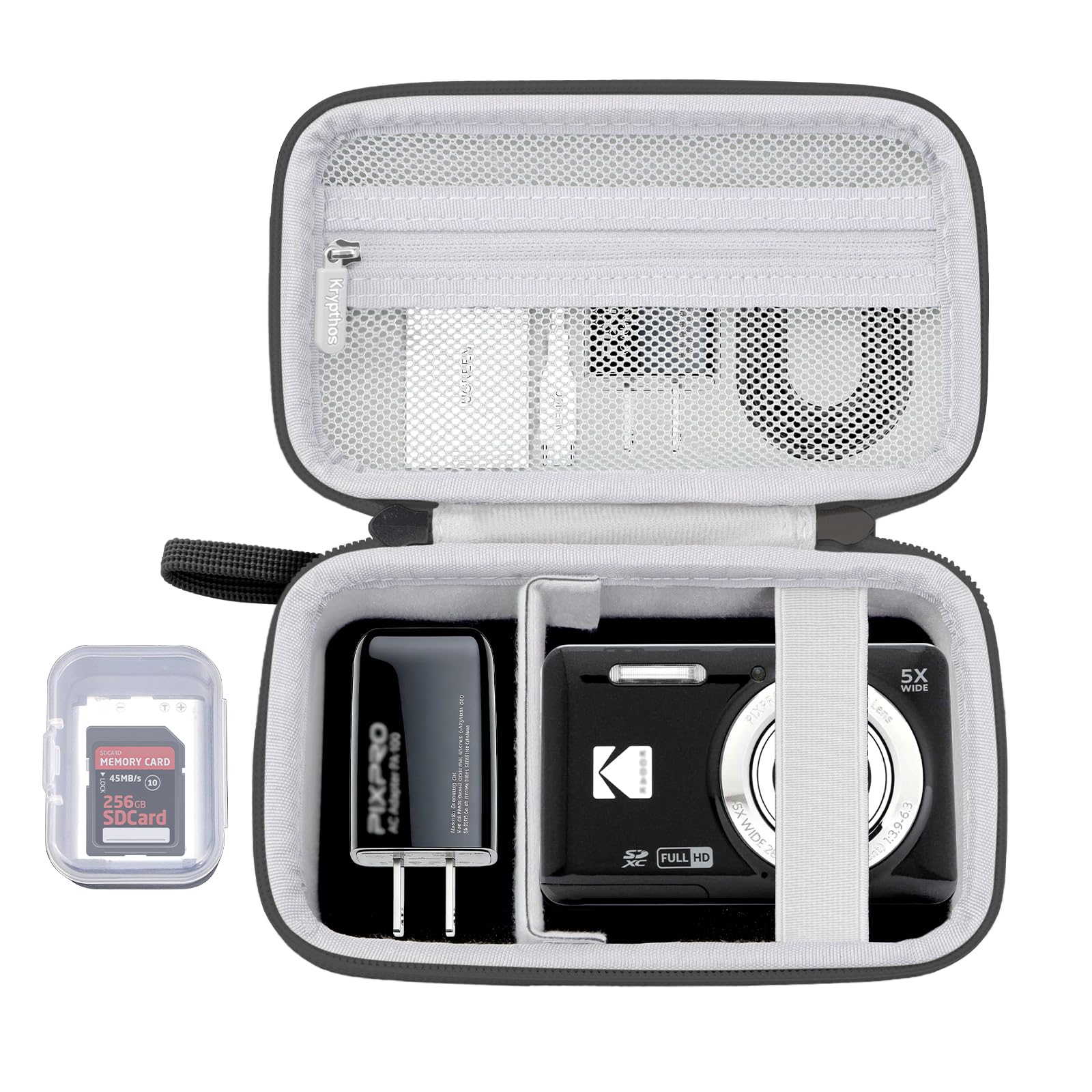 Krypthos Digital Camera Case for Kodak Pixpro FZ55 with SD Storage (Black) | Compatible with Kodak Pixpro FZ45, Canon G7X Mark III,CAMKORY DC403, Travel Small Cameras, Protective, Durable, Easy to Carry