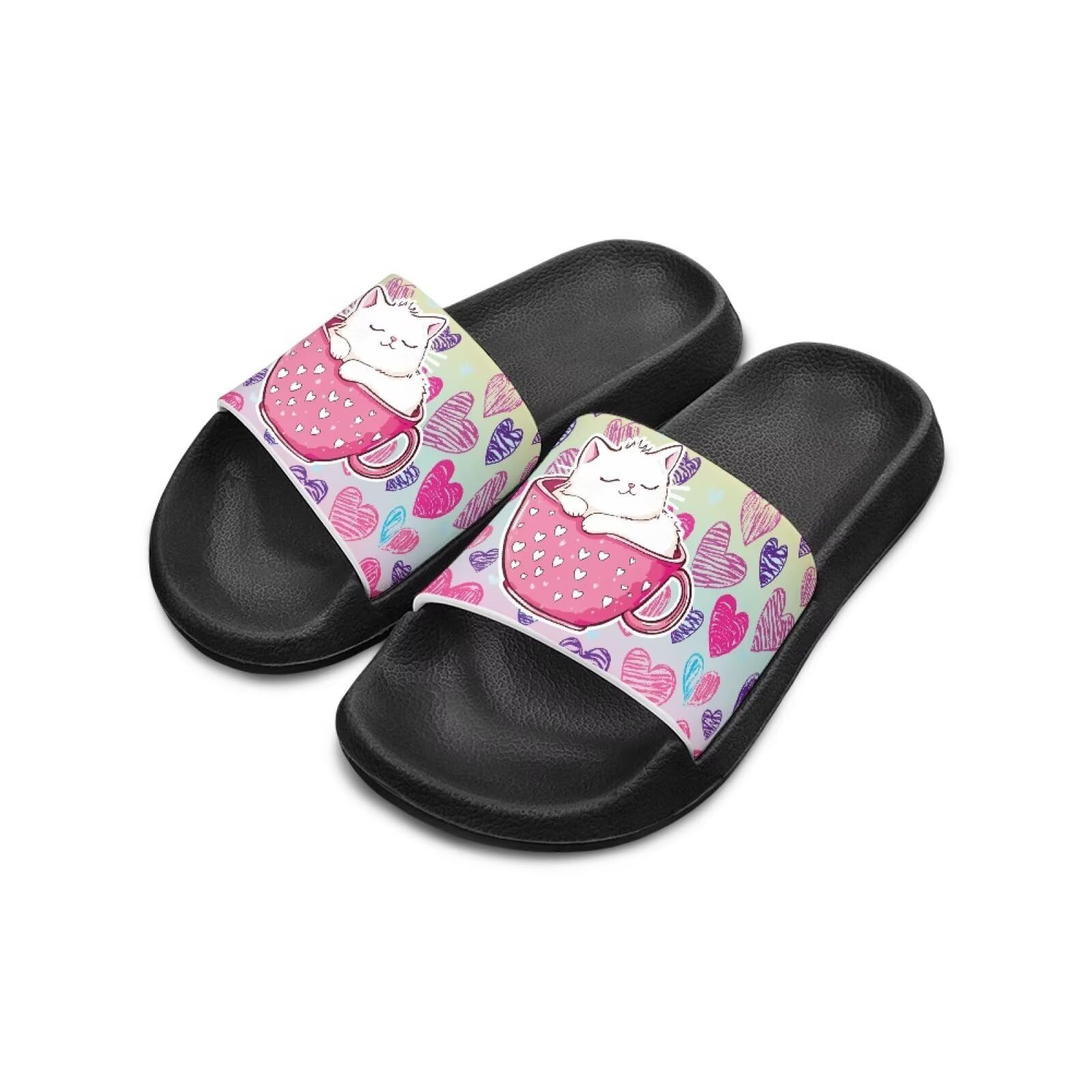 Fuxowvby Kids EVA Water Shoes with Cat Prints - Lightweight Non-Slip Slides for Beach Pool & Outdoor Activities Size 1