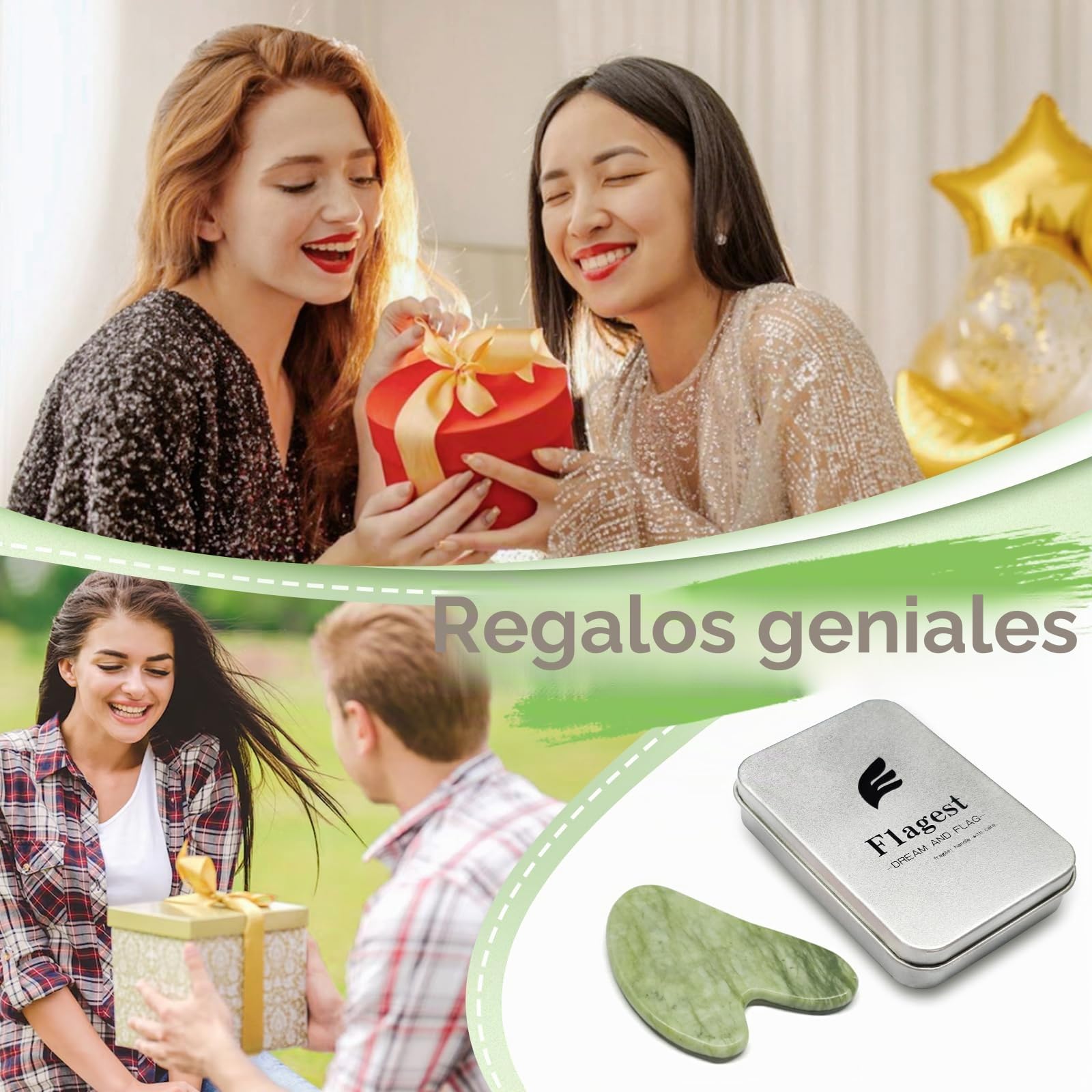 Flagest Gua Sha - 100% Natural Jade Guasha - Herramienta de Masaje Antiarrugas Para el Rostro - Piedra Gua Sha Facial Masajeador
