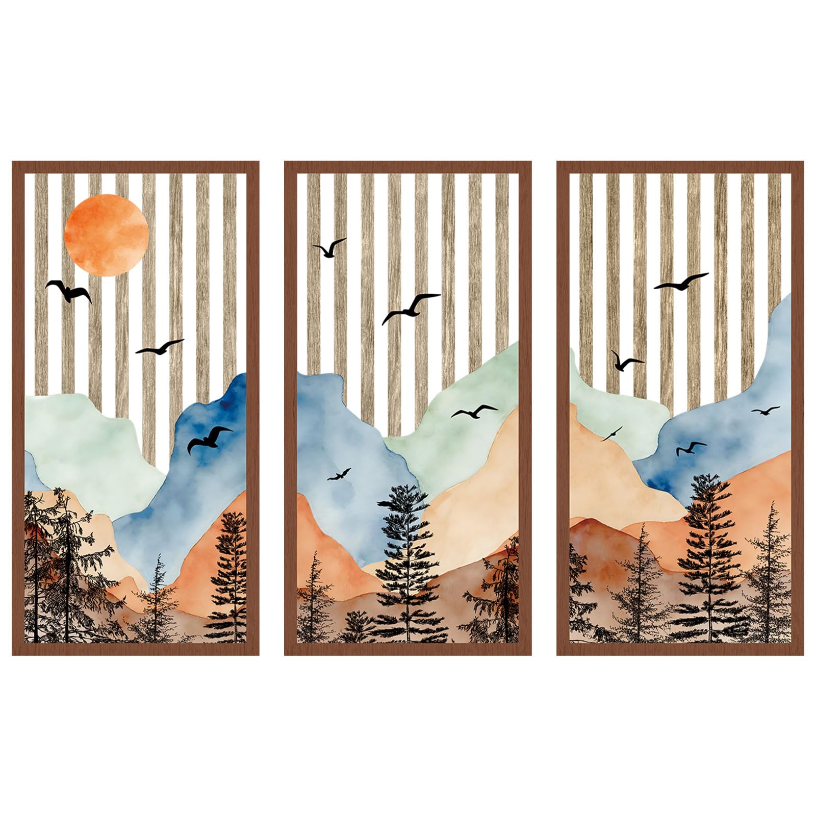 KiKiHong 3 Pcs Landscape Boho Wooden Wall Art 40x20 Boho Wall Decor โ image 1