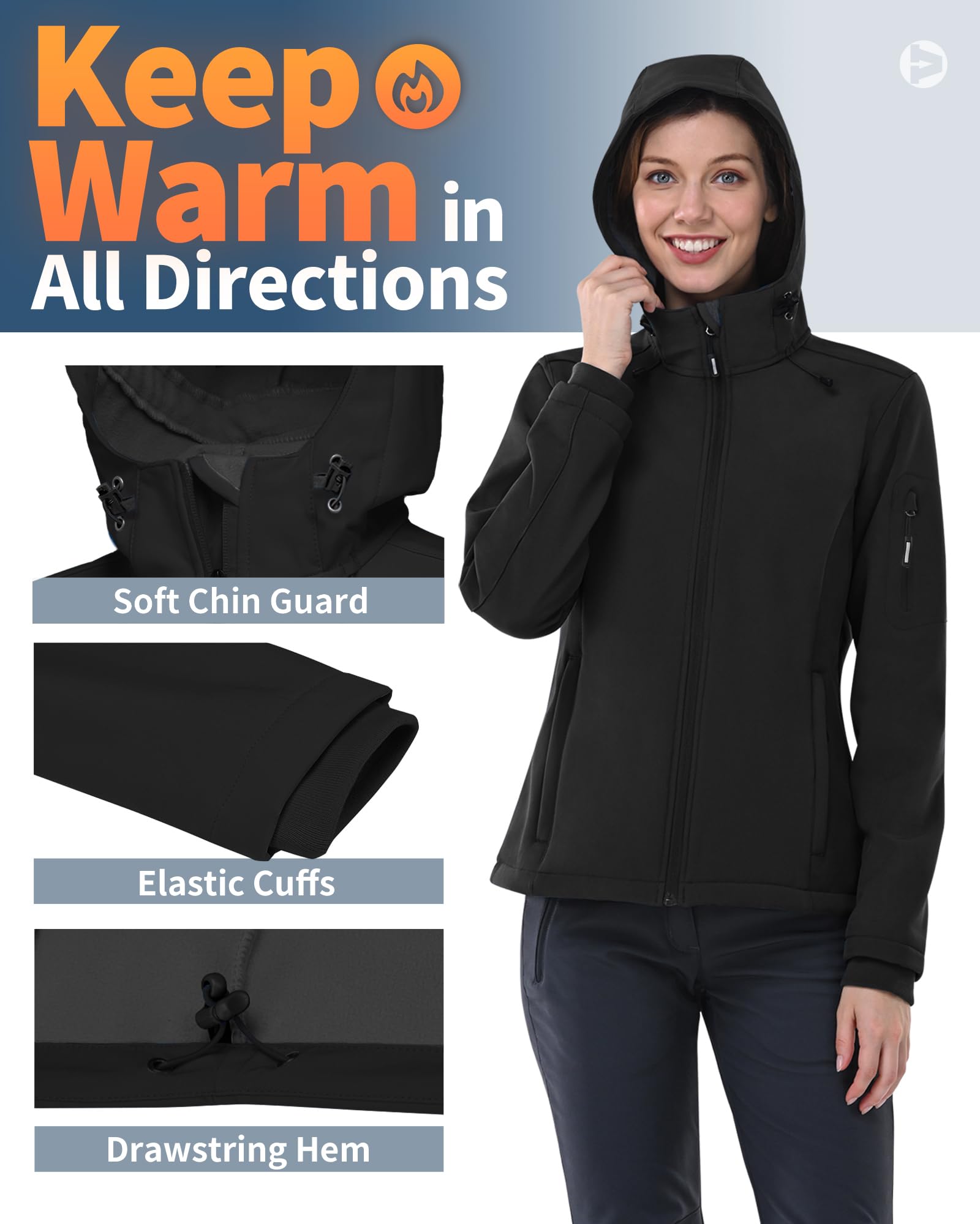 Outdoor Ventures Jacke Damen Wasserdichte Atmungsaktiv Softshelljacke - Übergangsjacke Winddichte Regenjacke Funktionsjacke mit Kapuze