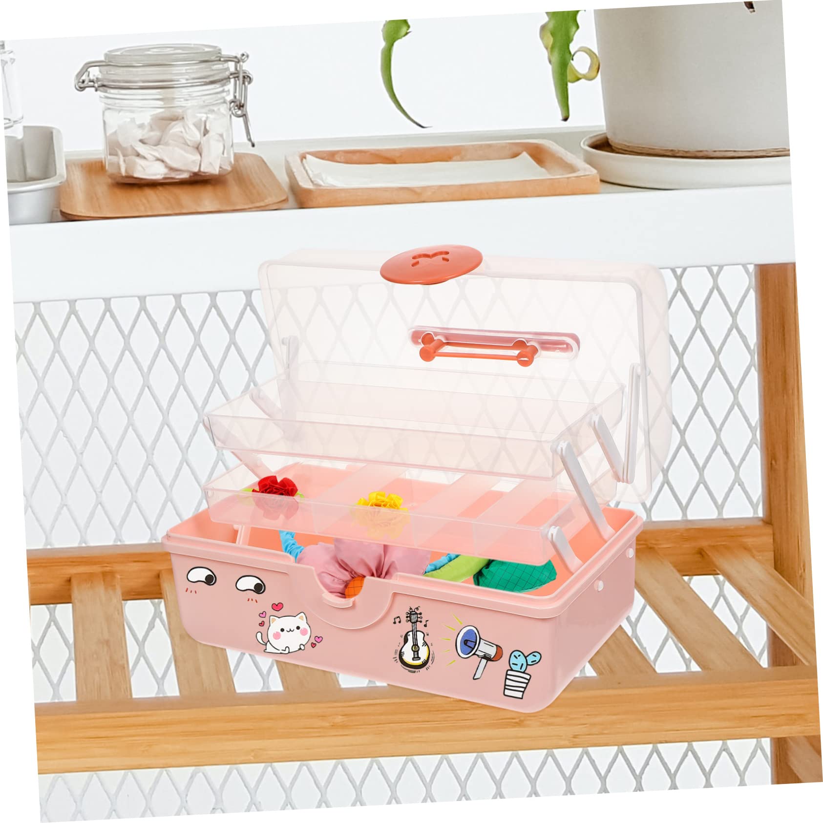 Multifunktionaler Haarschmuck Organizer aus Kunststoff Mehrlagiger Aufbewahrungsbehälter Rosa mit Fächern für Mädchen Haargummi und Haarspangen Schmuckbox für Kinderzimmer