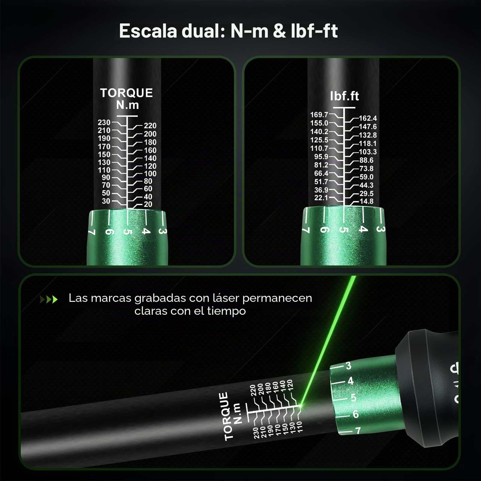 Uharbour Juego de Llaves Dinamométricas 1/2" 20-230 Nm para Coche – Incluye Tres Enchufes para Tuercas de Lengüeta