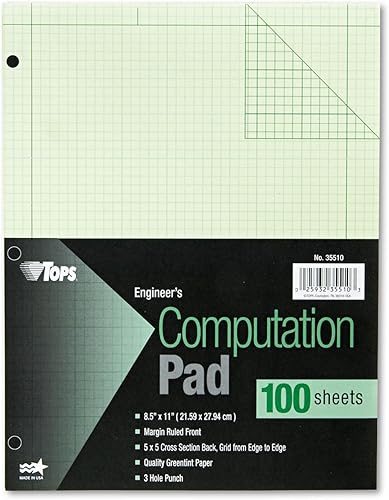 TOPS 35510 bloc de hojas para ingeniería y computación, con 3 perforaciones, de 8.3 x 11 pulgadas, 5 cuadros por pulgada, 100 hojas, verde