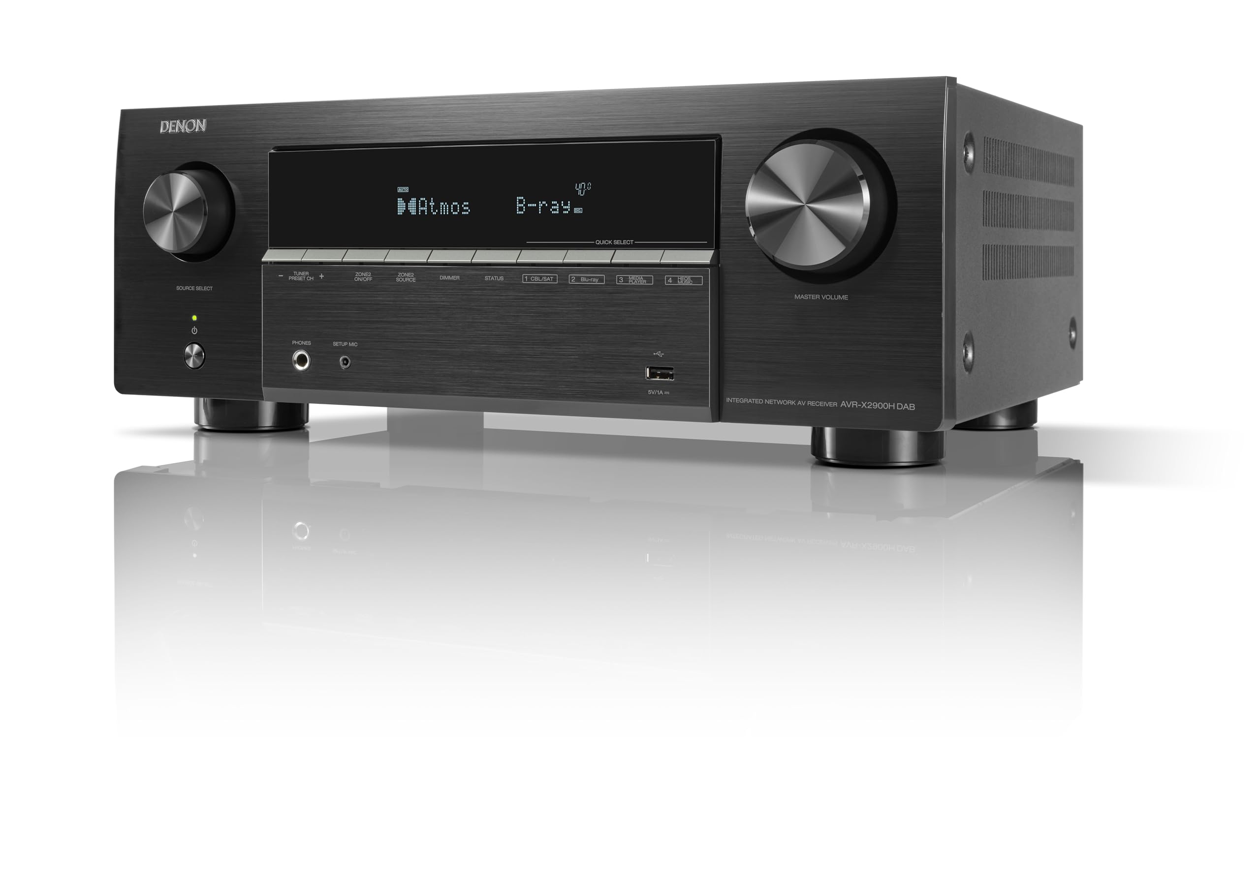 Denon AVR-X2900H DAB 7.2-Kanal AV-Receiver, HiFi Verstärker mit Dolby Atmos, DTS:X, 6X HDMI 2.1 (8K) Eingängen und 2 Ausgängen, Bluetooth, DAB+, WLAN, AirPlay 2, HEOS Multiroom