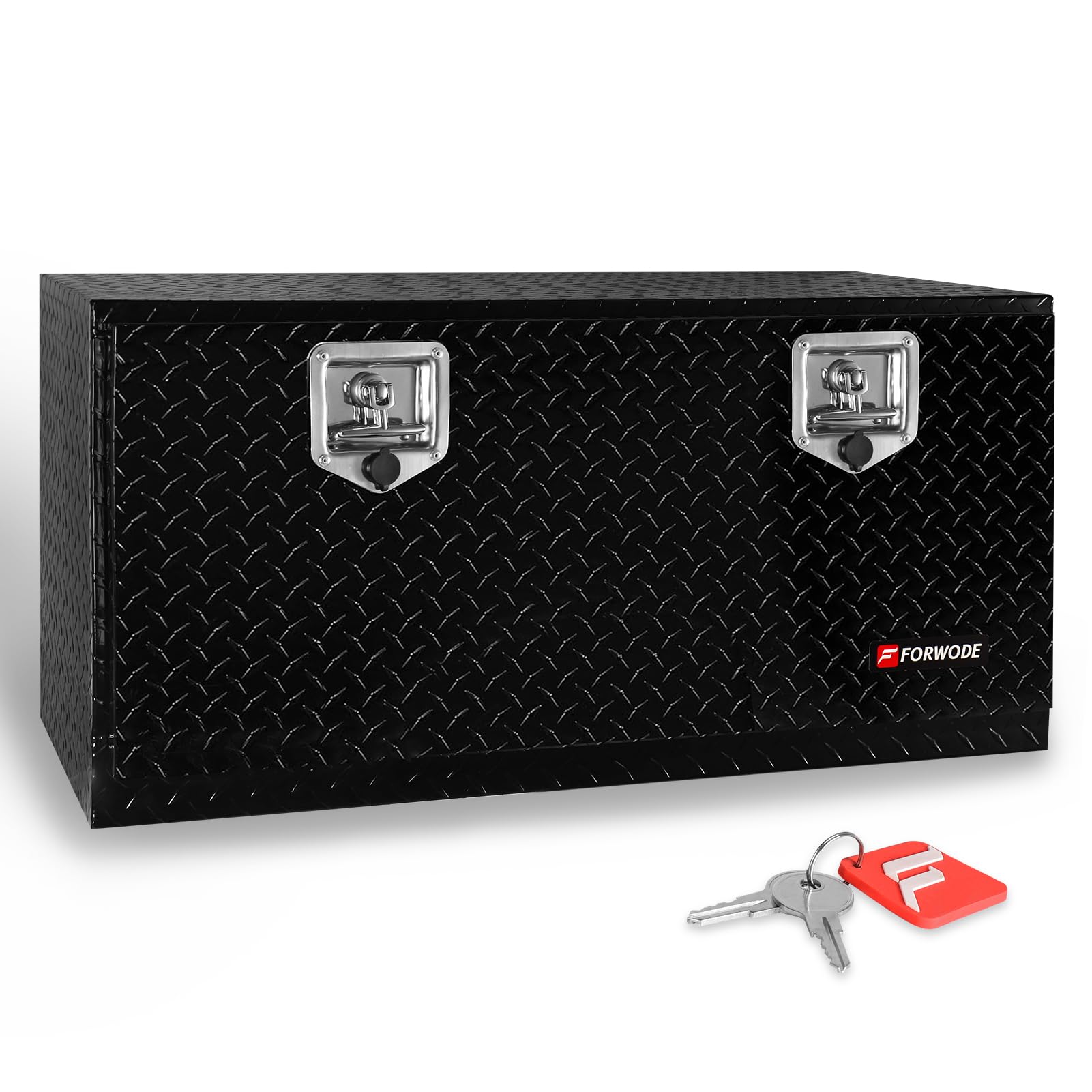 FORWODE 36x17x18 Inch Underbody Truck Tool Box Aluminum Trailer Tool Box with Lock & Foldable T-Handle Waterproof Truck Storage Box for Pickup Truck, Trailer, RV, ATV, Indoor(BLACK)