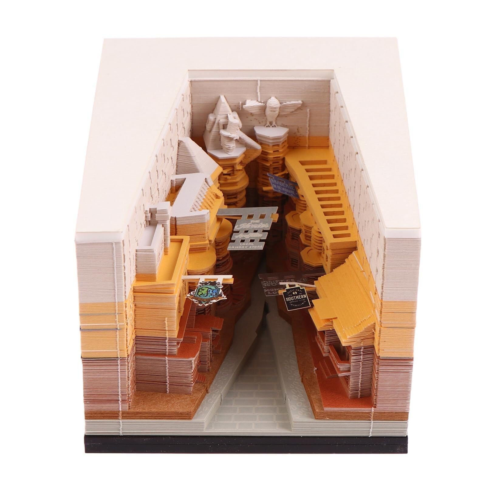 Monatlicher Tischkalender Kalender 2026, Schreibtisch-Notizblock mit 3D-Katzenmotiv aus Papier, Geschenkidee Rezeptionisten-Zubehör(Diagon Alley,With Light)