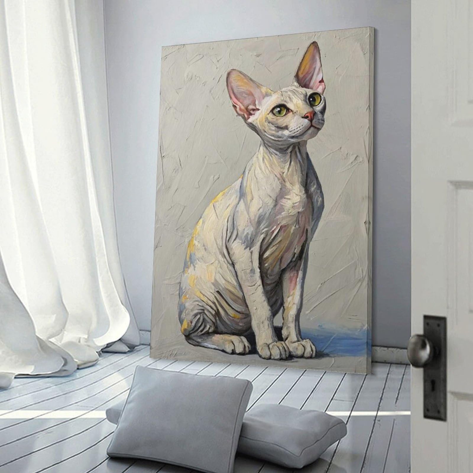 Junmoney Canvas Wall Decor Sphynx Cat Portrait Painting, 16x24inch(40x60cm), for Gallery Wall Decor And Room Displays, An Easy Match for Collected Prints