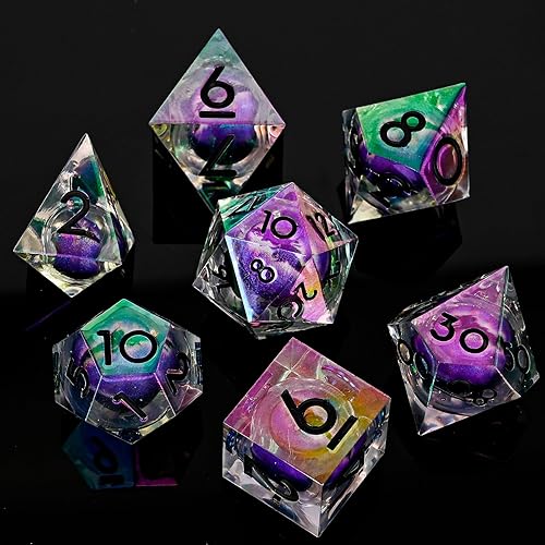 UBEUCK DND Longan Dice, Dungeons & Dragons Edge Dados de resina afilada, 7 piezas de dados de núcleo líquido con caja de regalo. Troquel de resina