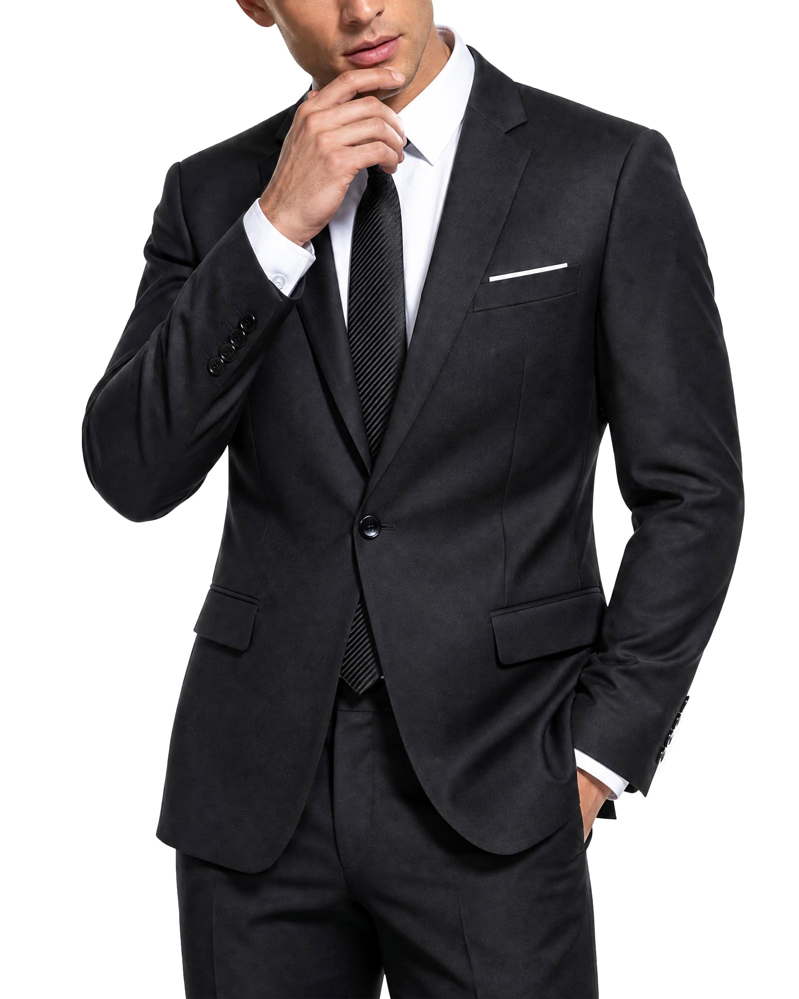 hihawk Men's 2 Piece Slim Fit Suit with Stretch Fabric, Solid One Button Blazer Jacket Vest Pants Set with Tie.-picture-20