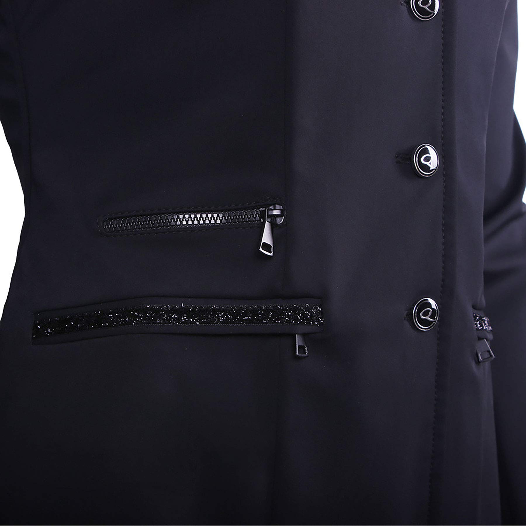 QHP Damen Turniersakko Turnierjacket Juliet Stretchgewebe Glitzerband (40, Schwarz)