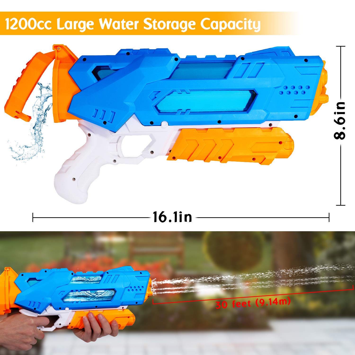 Auney Water Gun for Kids, Transparent Water Soaker Blaster for Adults