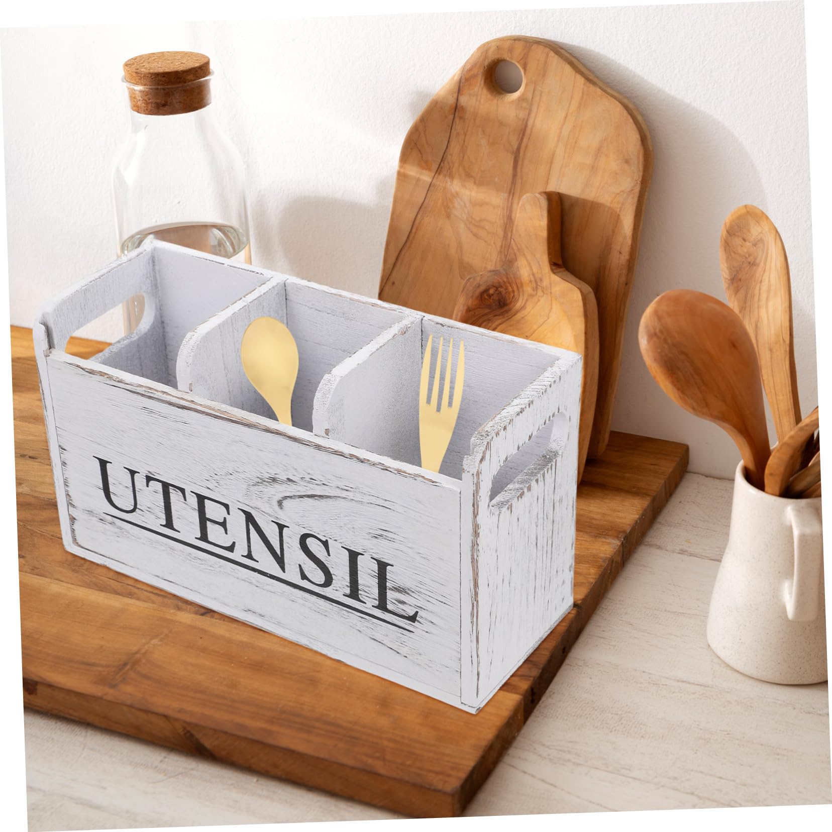 IMIKEYA Portautensili Legno Multifunzionale Con Scomparti Organizer Per Utensili Da Cucina e Decorazioni Per Casa Soluzione Pratica Per Scrivania e Cucina Facile Da Pulire e Assemblare