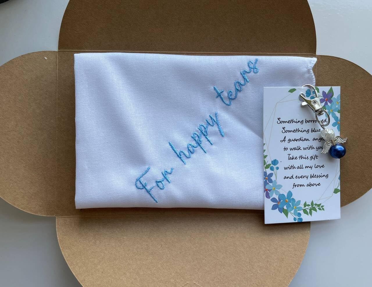 MKISHINE Something Blue Wedding Handkerchief - Embroidered Angel Gift for Bride, Bridal Shower