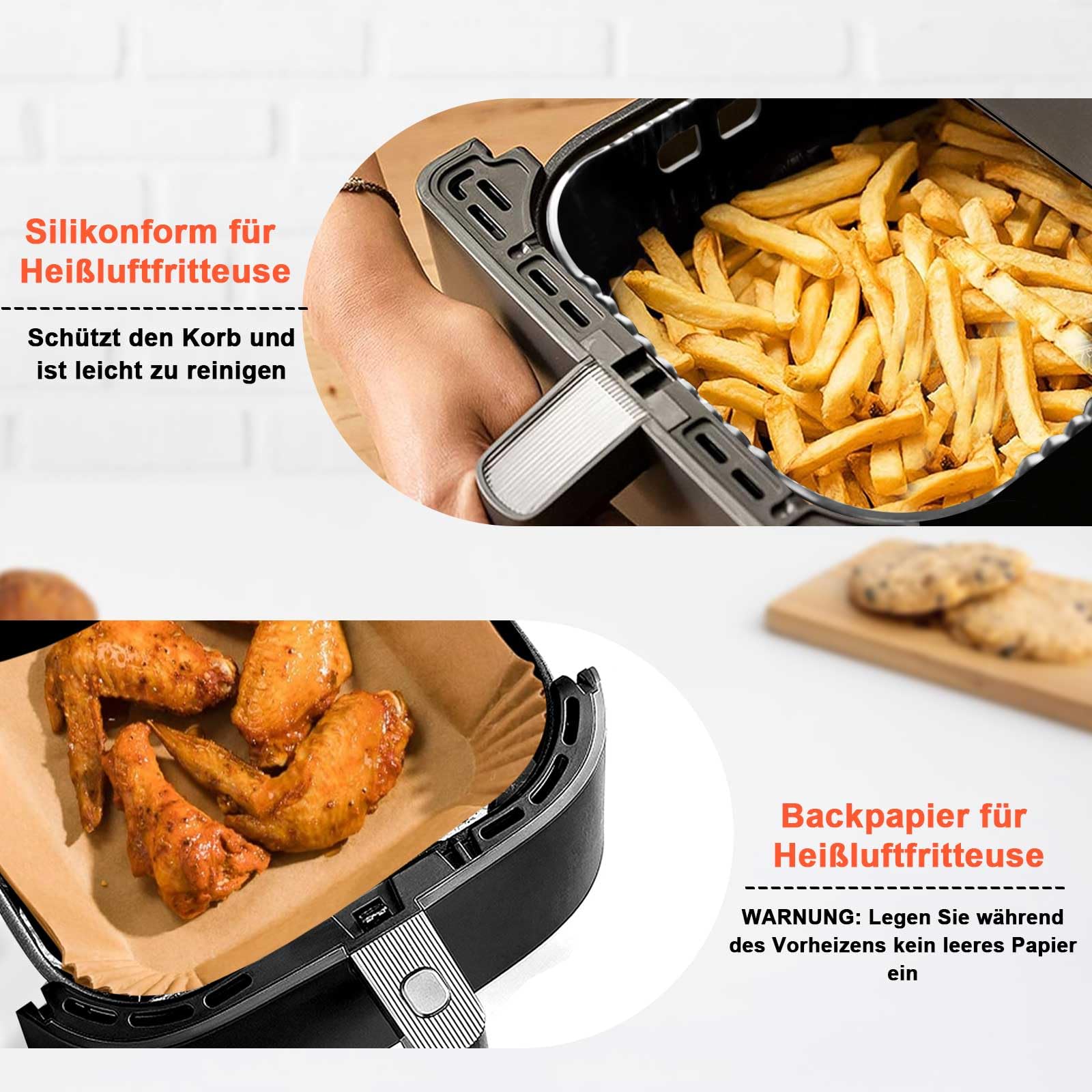 YINGRACE Akcesoria do frytkownicy na gorące powietrze, 23 cm, XXL do Russell Hobbs 8 l, mogą być używane w dwóch warstwach, 4 szt. akcesoria Airfryer z patelnią do pizzy, forma do muffinek, papier do