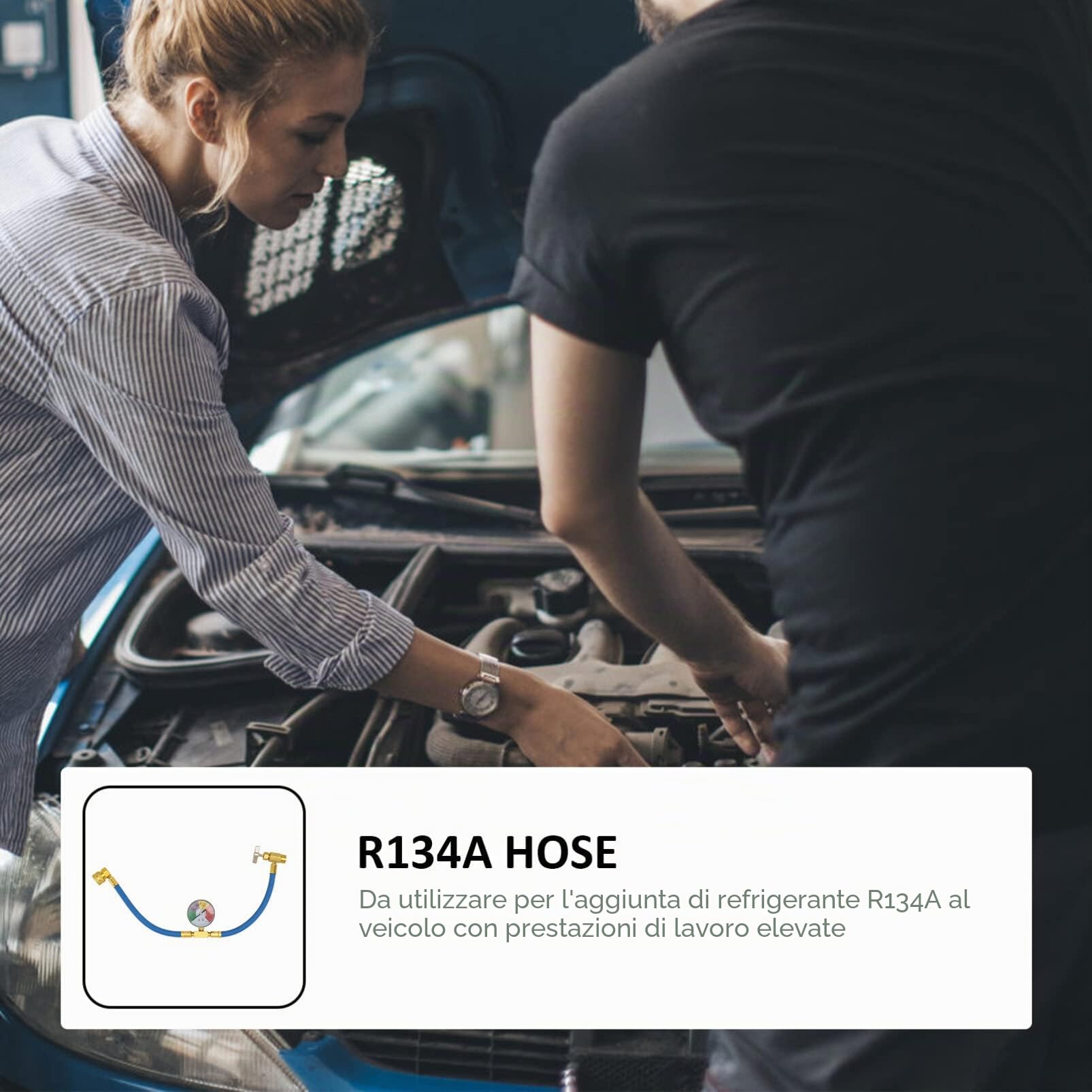 VOSAREA Tubo di riempimento refrigerante per condizionatore R134A con manometro per Auto (1/2 Filettatura per America e Europa)