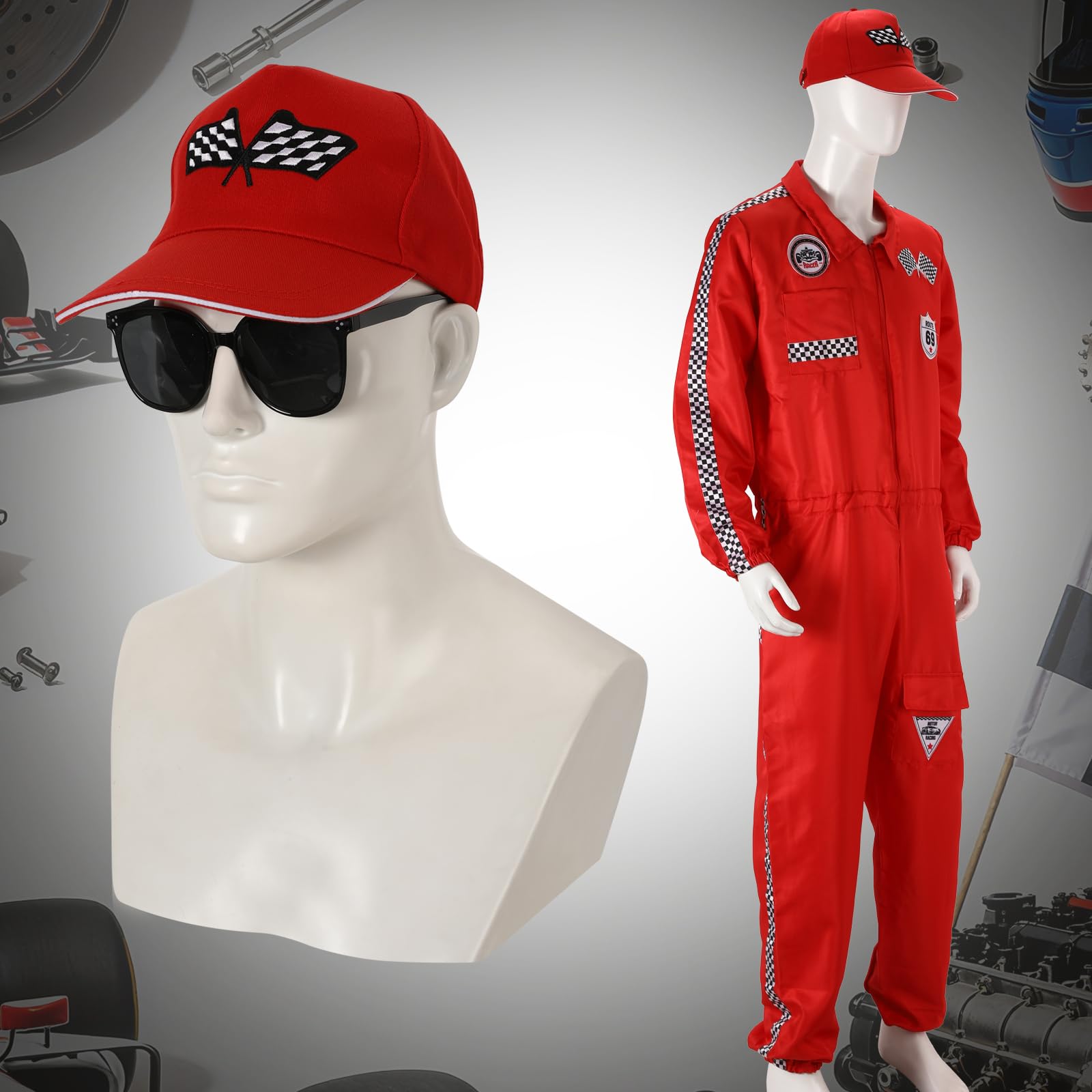JoyinTcos Racing Driver Costume for Adults 4PCS Role Play Boys Race Car, Jumpsuit for Carnival Premium Polyester - Image 2