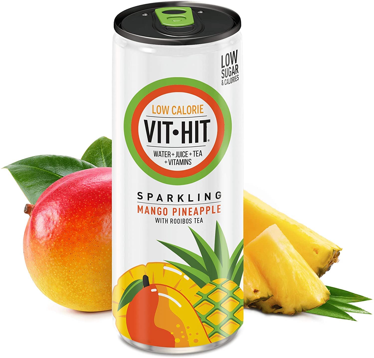 VIT HITSparkling - 12 x Mango & Pineapple + Rooibos Tea Prime Fizzy Drink | Vegan, Low Sugar, Low Calories, Vitamin Drink | 100% RDA of 8 Vitamins (330ml x12Cans)