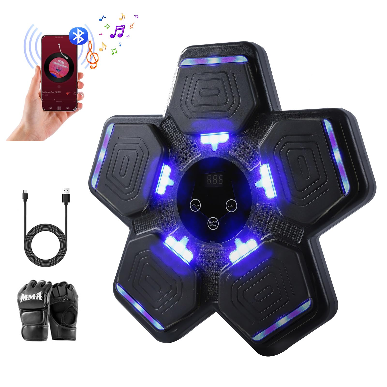 Music Boxing Machine, Smart Bluetooth Boxing Trainer for Adults Kids, Boxing Wall Mount Machine with Boxing Gloves,Boxing Target Workout Equipment for Home, Office, Gym(Newest)