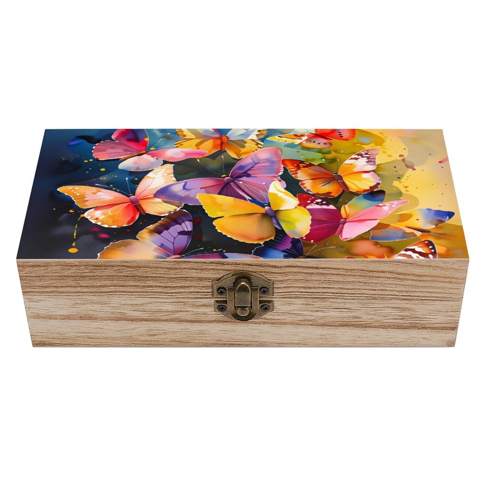 asbwuo Watercolor Butterfly Vintage Wooden Keepsake Box