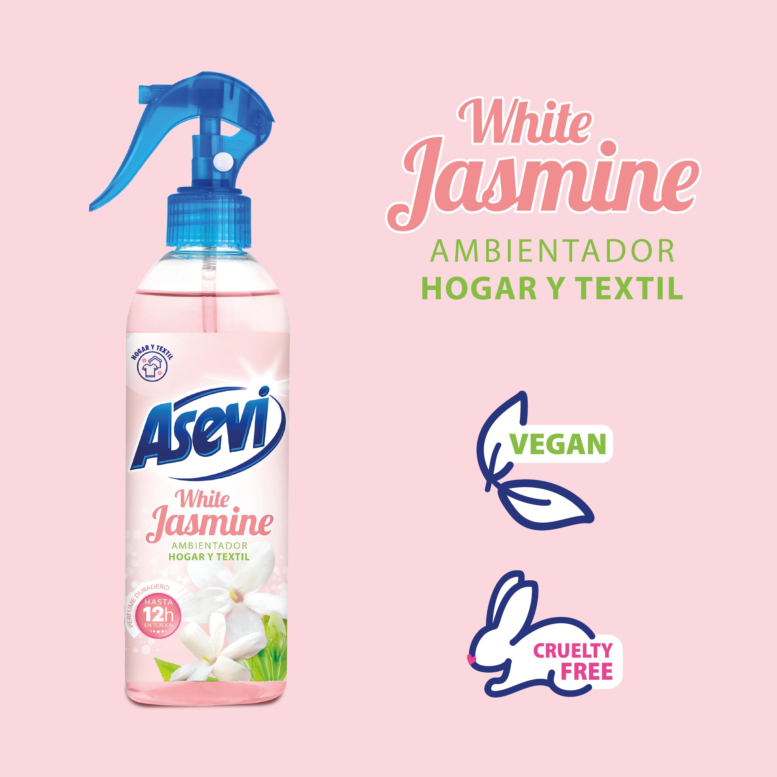 Asevi White Jasmine - Ambientador Concentrado en Spray - Hogar y Textil - Elimina Olores - Intensa Fragancia a Jazmín - Pulverización Extrafina - 400 ml