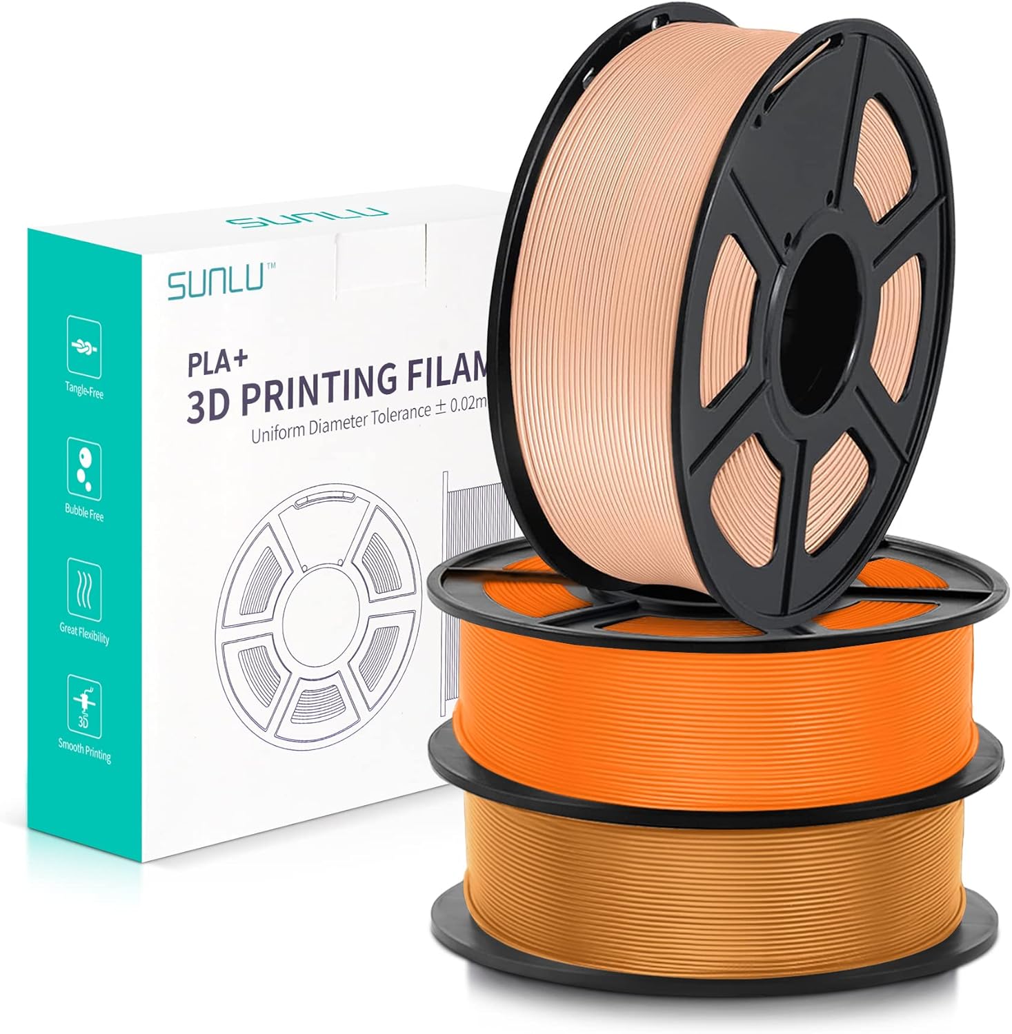 SUNLU PLA+ 3D Printer Filament Bundle, 3KG PLA Plus Filament 1.75mm